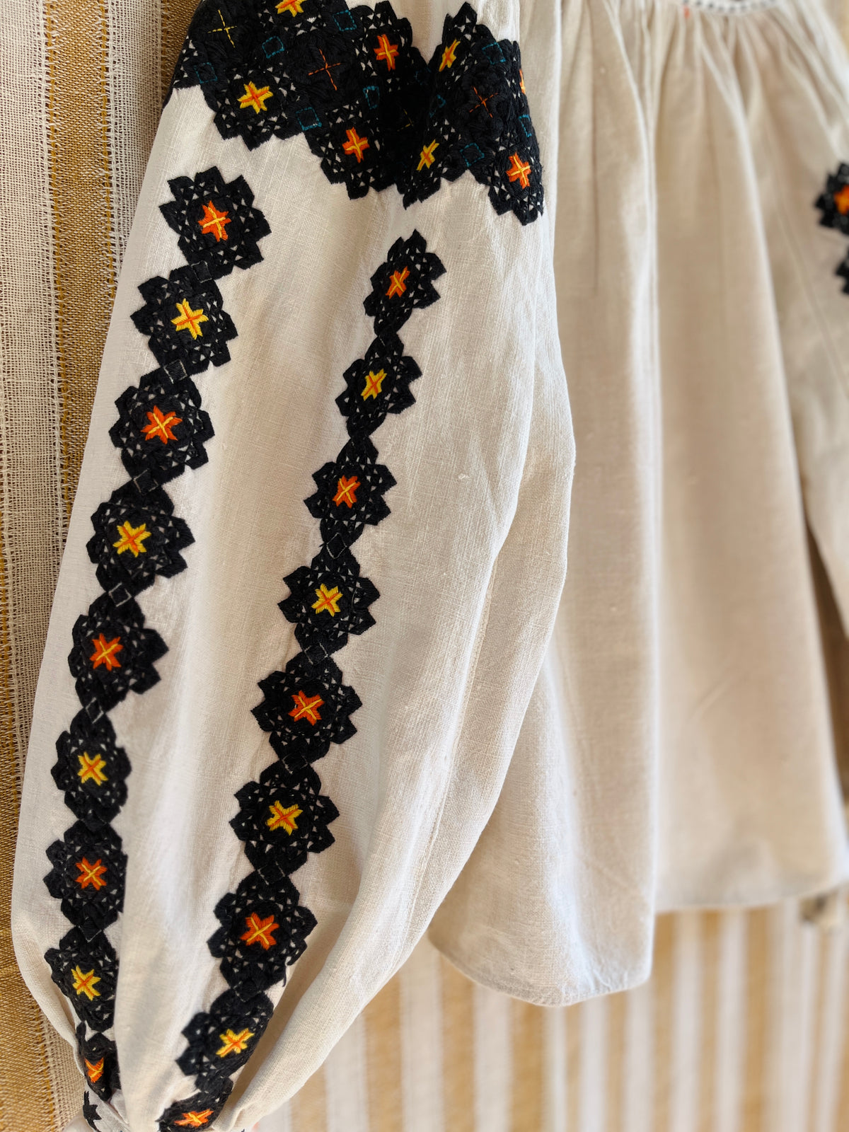 Antique 1930s Romanian Embroidered Folk Blouse