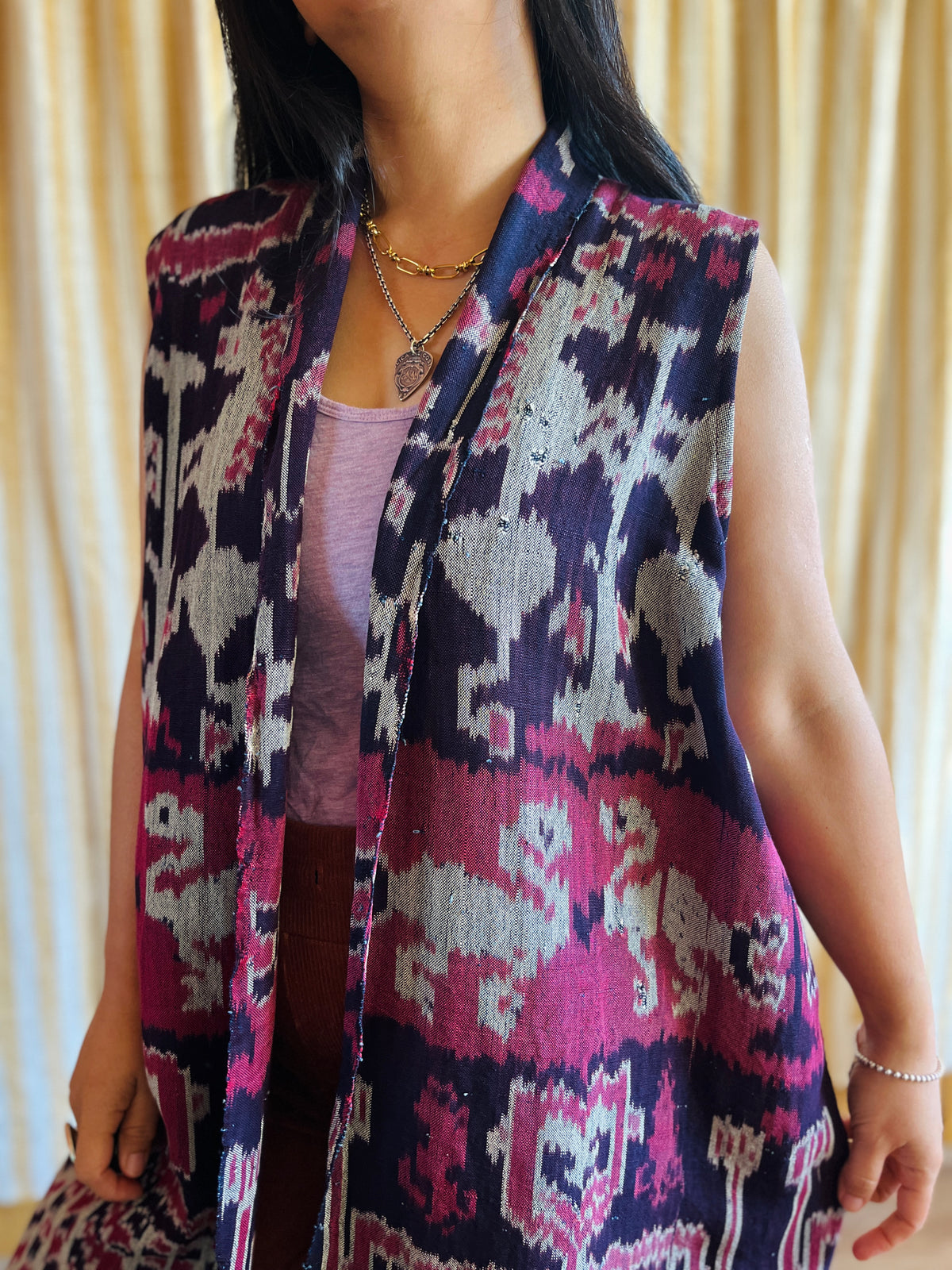 Vintage Ikat textile turns long vest