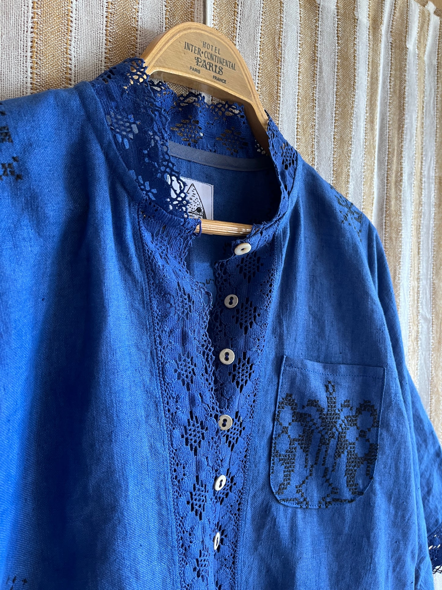 Indigo dyed loose fit linen shirt