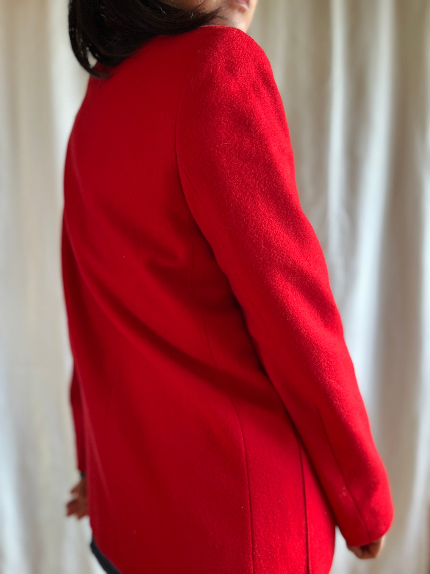 70s Cherry Red Wool Blazer with leather trims