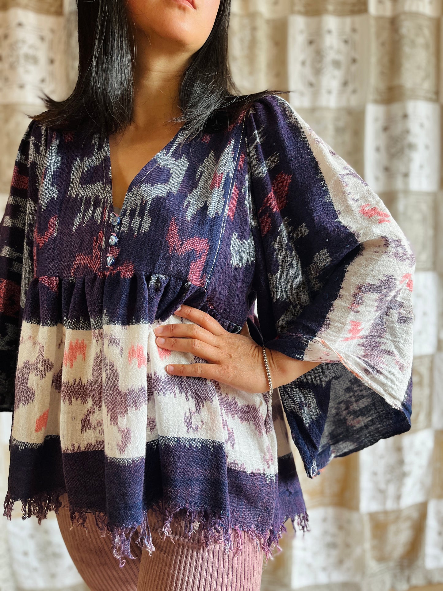 Vintage Batik Goddess Blouse with bracelet sleeves