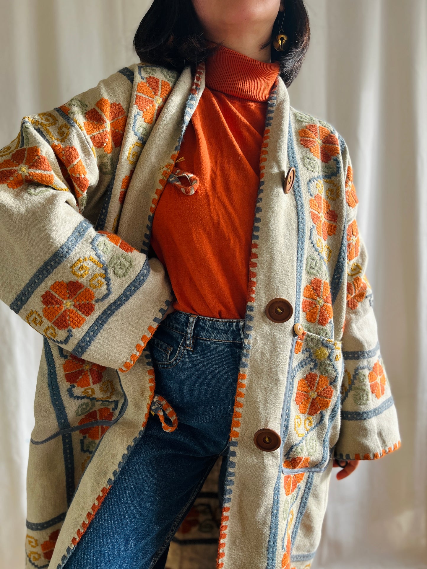 🎴 The witch coat II - Wool and Heavy linen embroidery Kimono