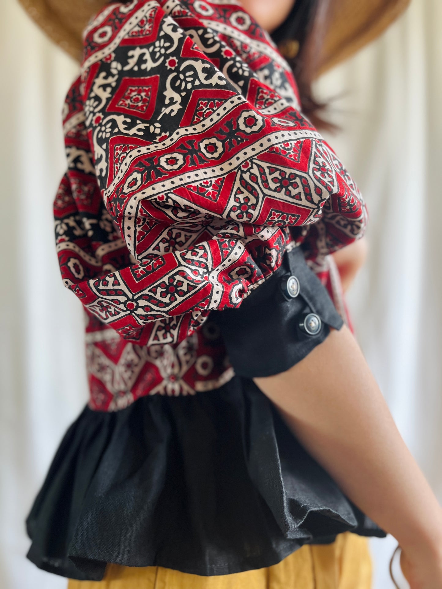 Silky Block Print Air Balloon Sleeve Tunic