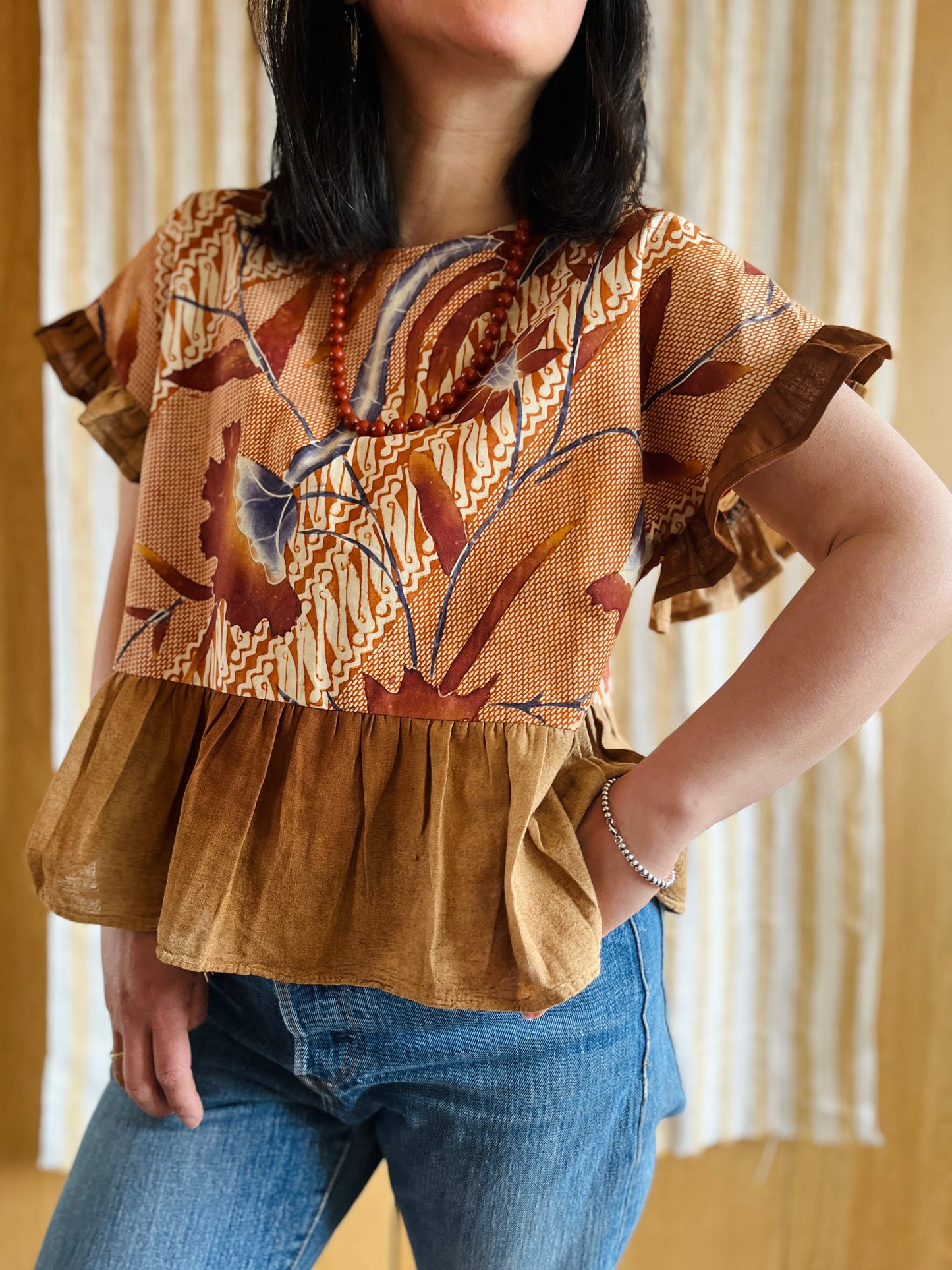 Vintage Batik and berry farmer cheesecloth dolly top
