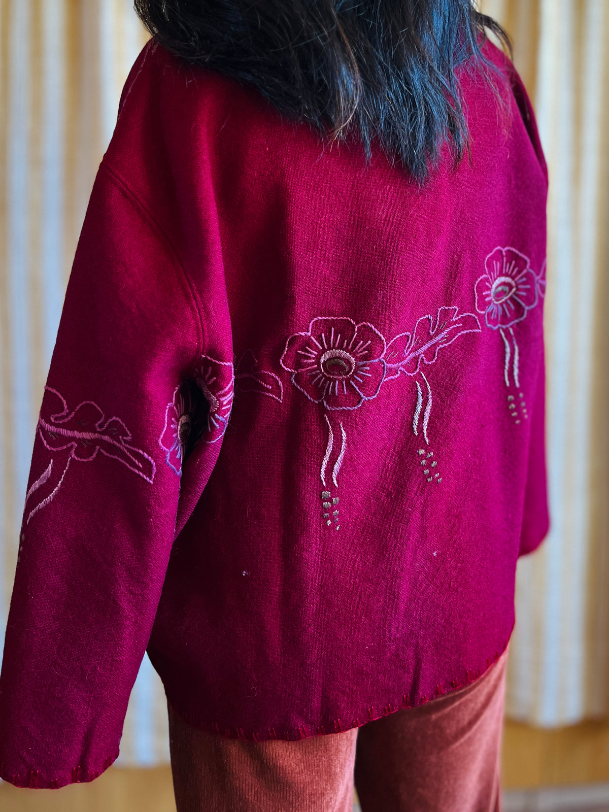 Double Wool Short Kimono with silk and metallic embroidery