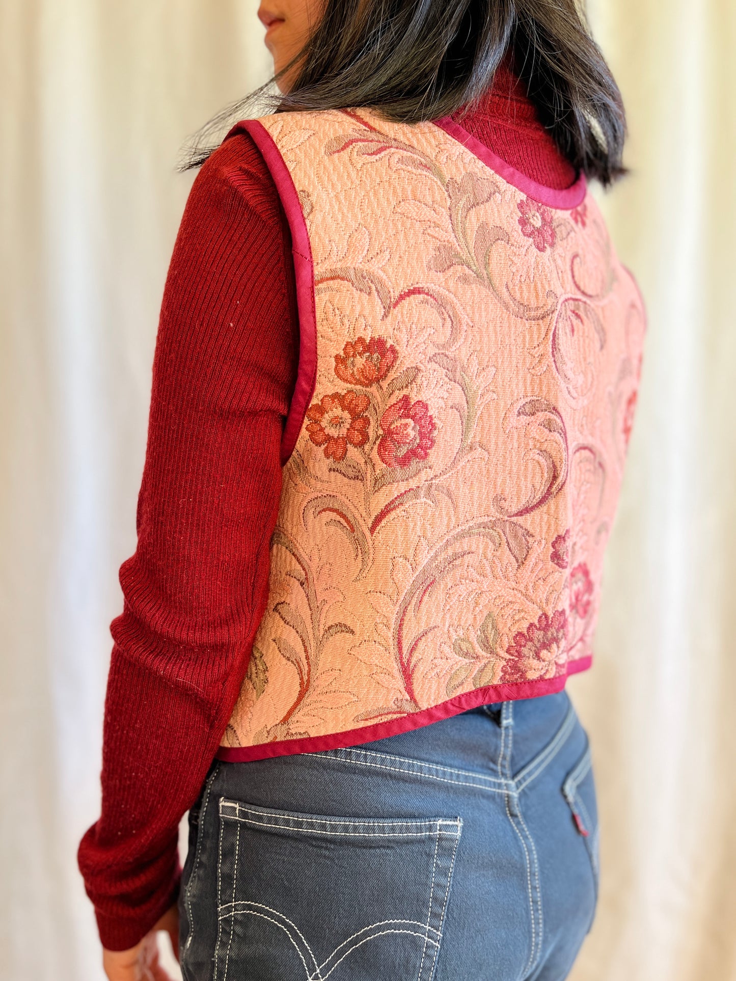 Sweater Gilet made from Vintage tapestry and shearling scraps