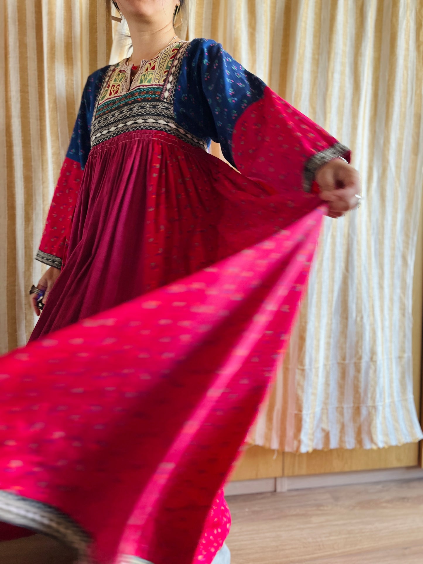 Afghan folk dress Smocking hand embroidery maxi dress