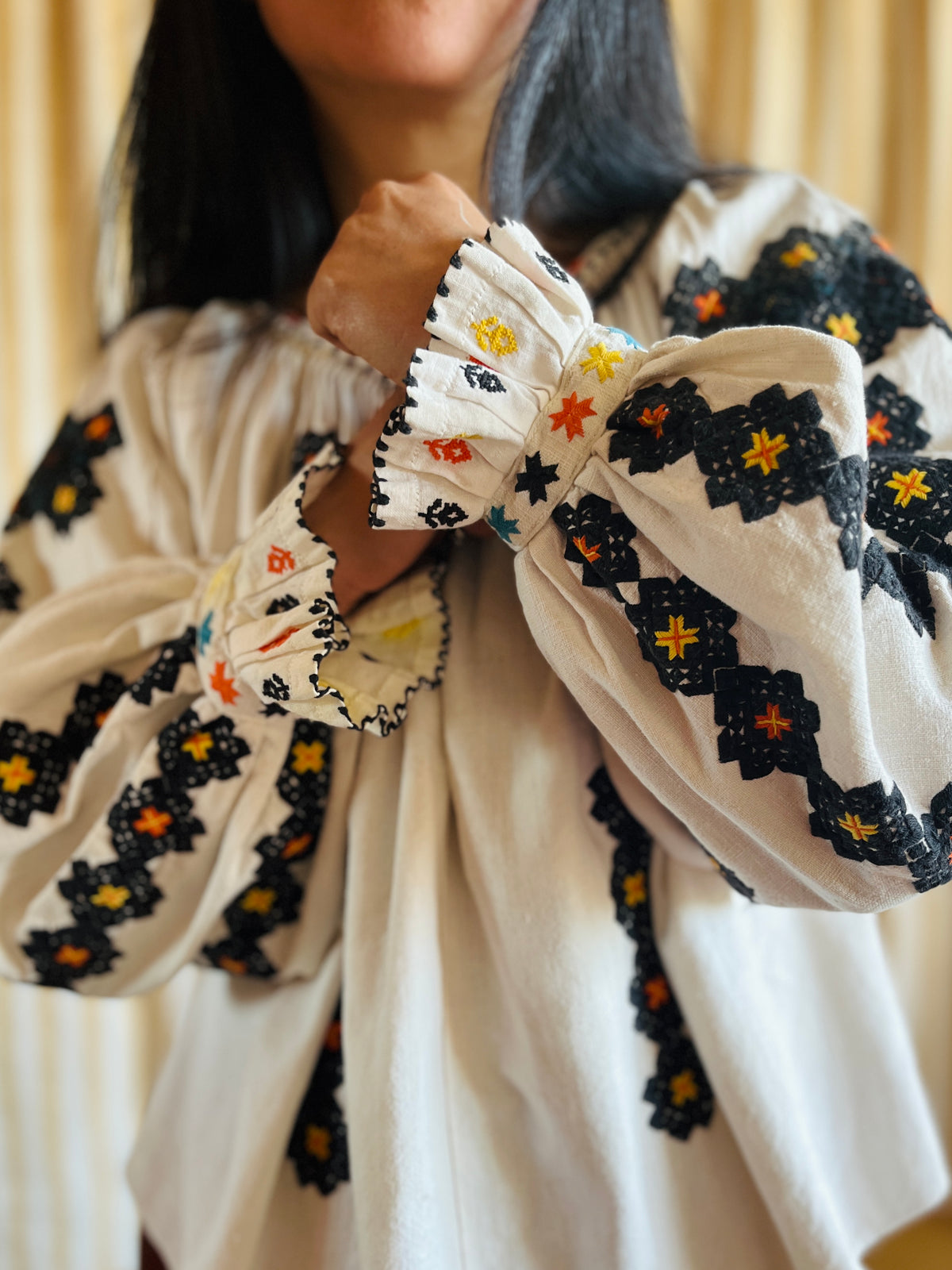 Antique 1930s Romanian Embroidered Folk Blouse