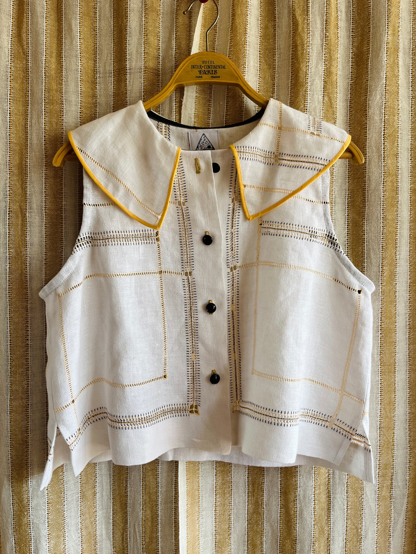 Collar Tank Top - Yellow and black lines