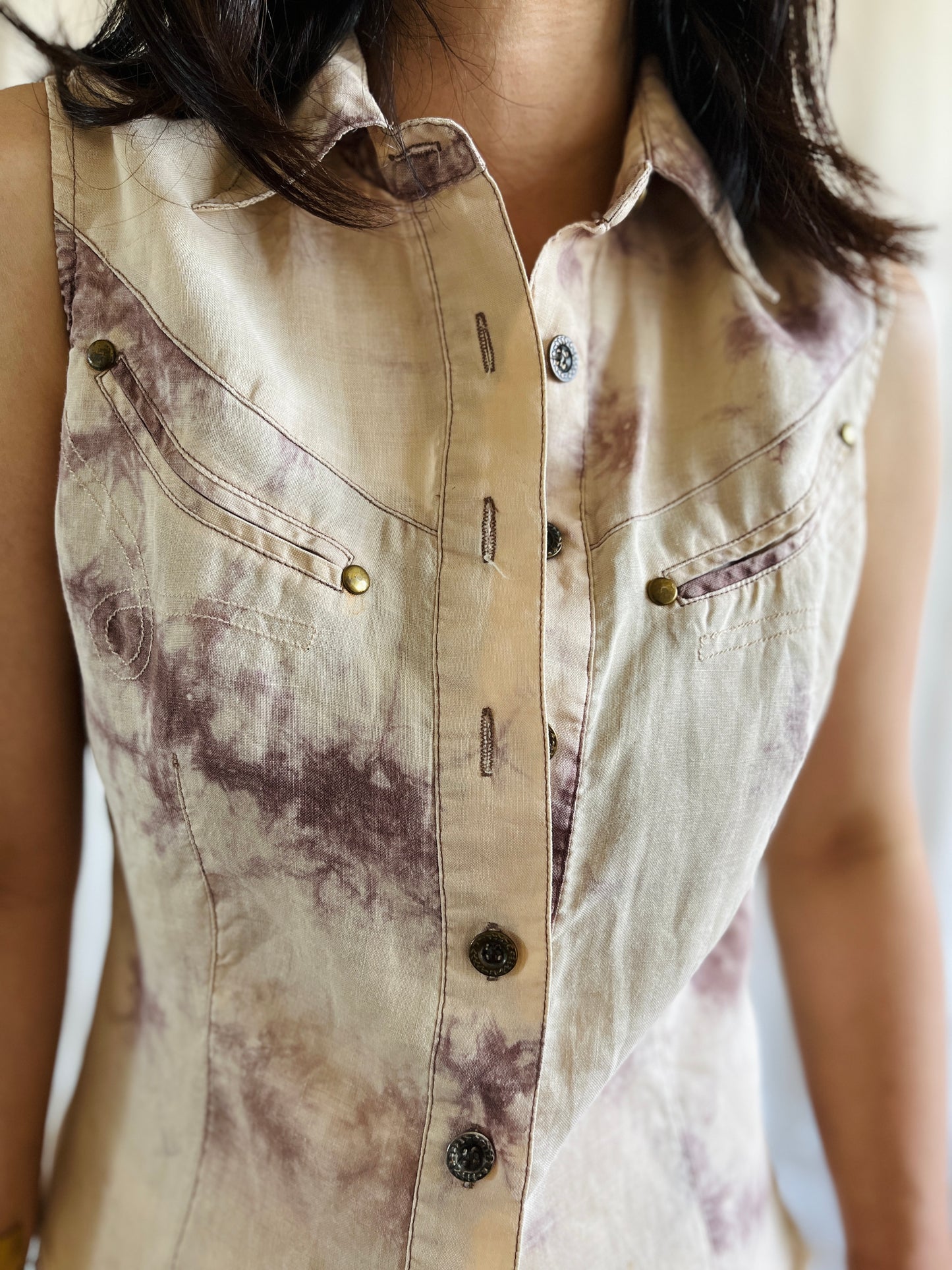 Vintage 90s Tie Dye Sleeveless Shirt Ramie