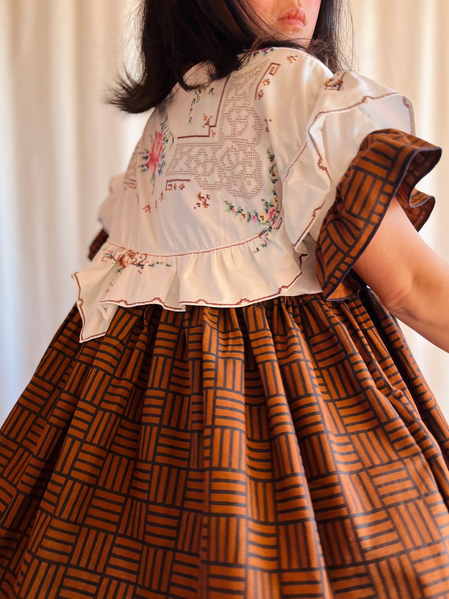 Hand embroidered ruffle tunic / mini dress