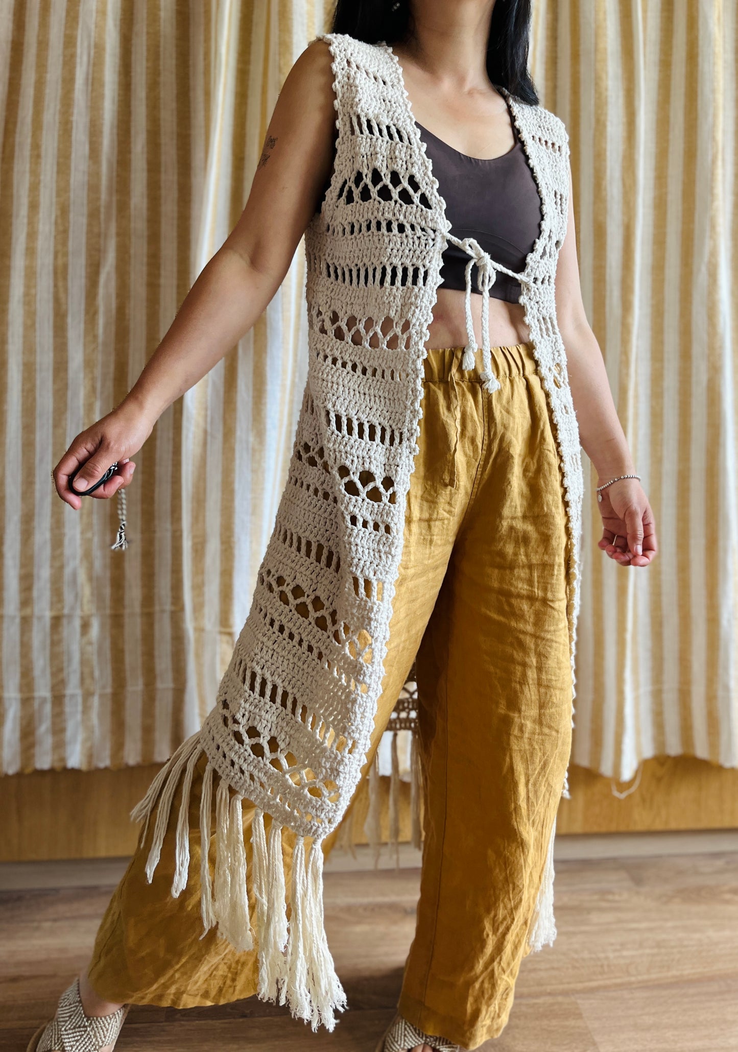 Vintage handmade crochet fringe gilet