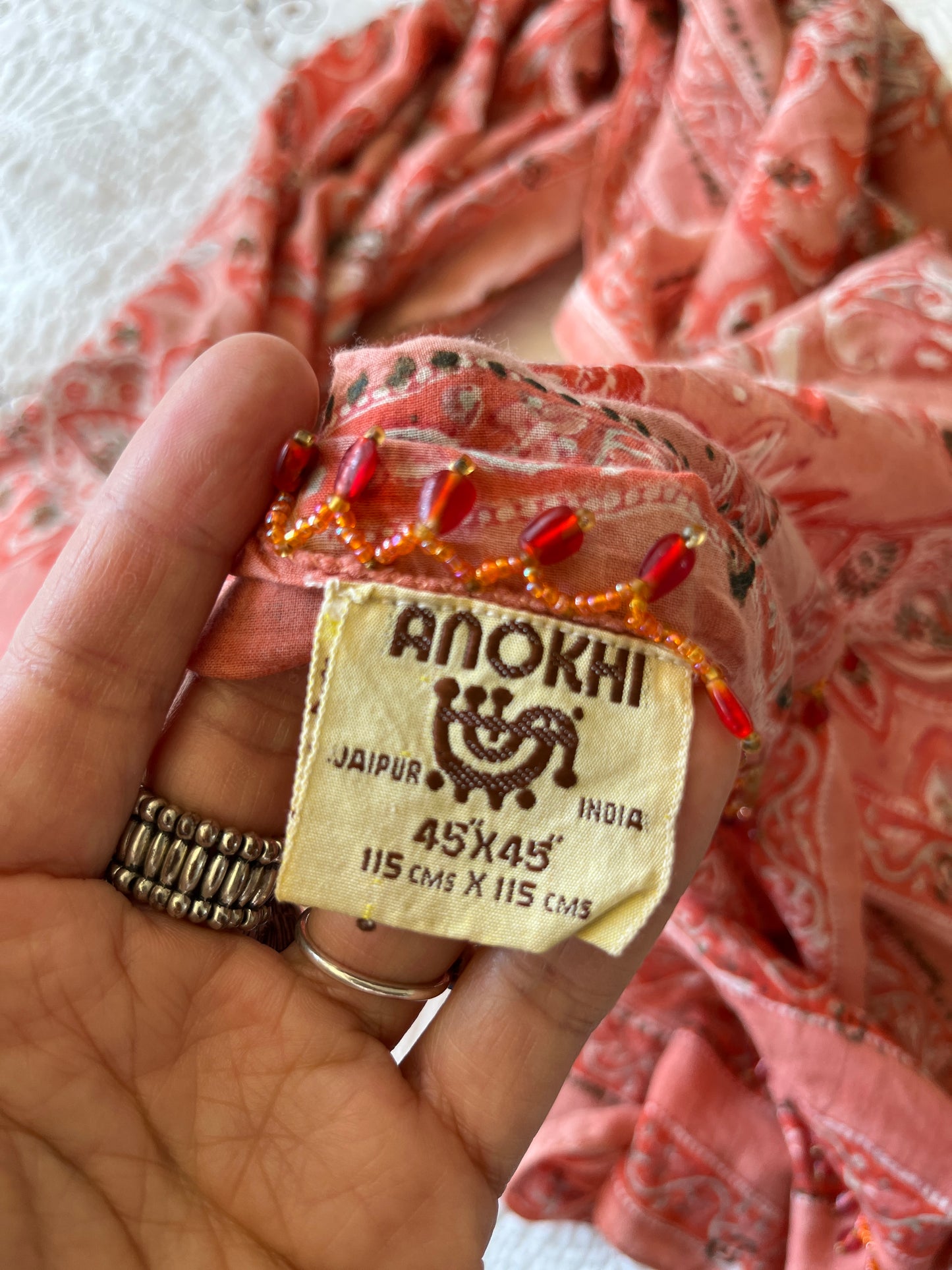 Vintage Anokhi Square scarf with beads