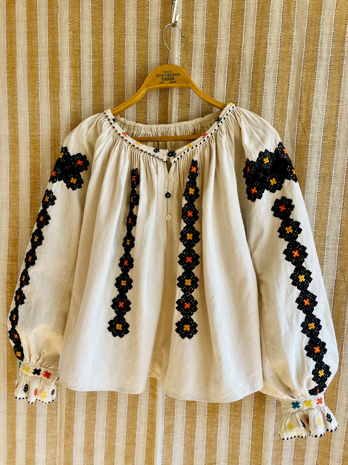 Antique 1930s Romanian Embroidered Folk Blouse