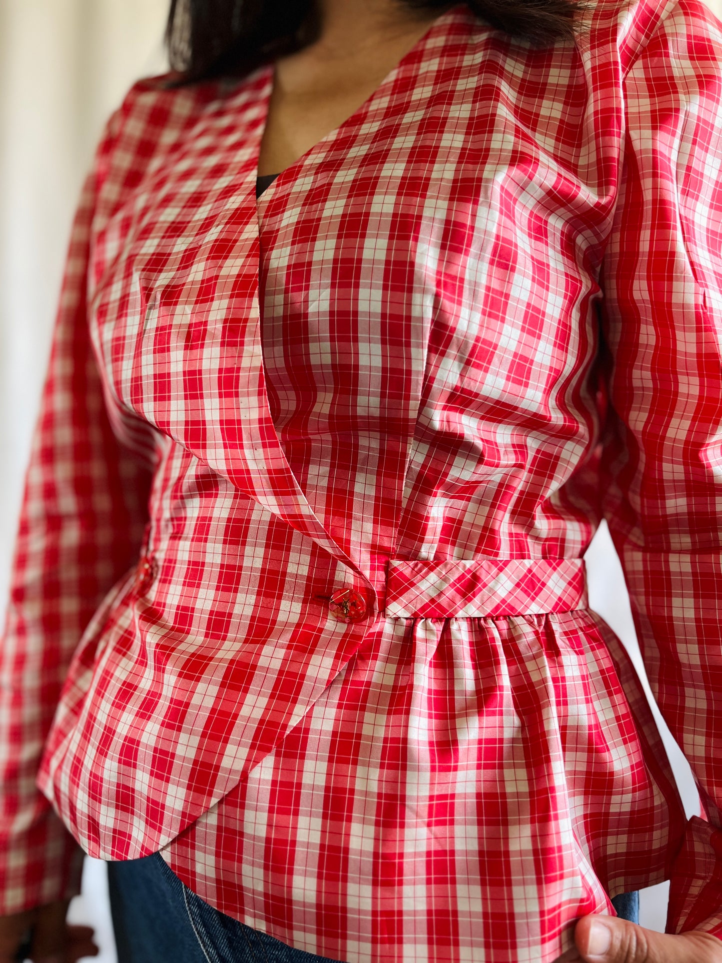 Handmade Vintage 60s Sweet Cherry Gingham Sweetheart Blouse
