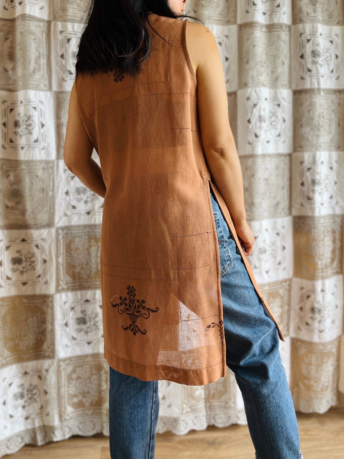 Sheer cotton long vest