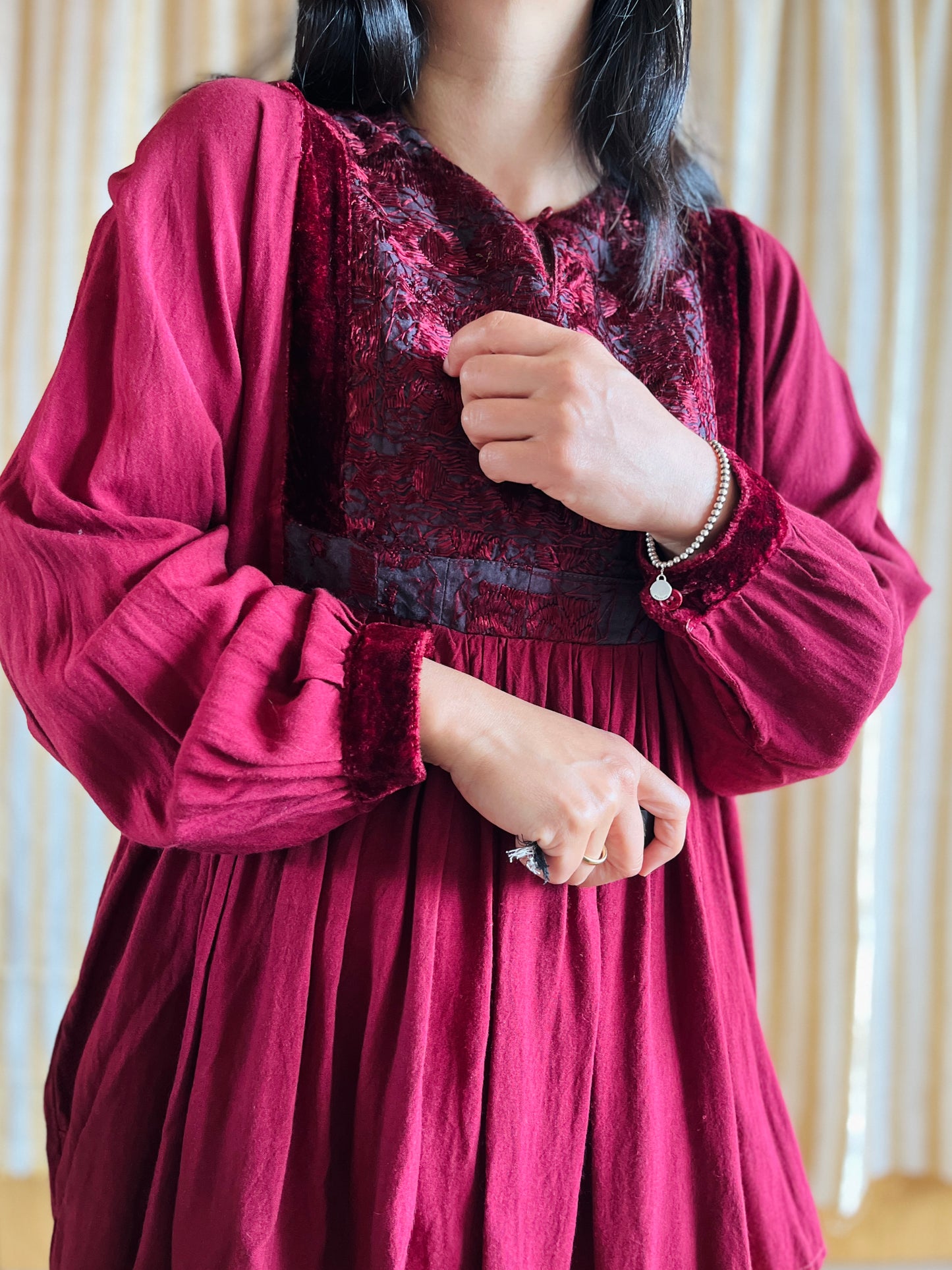 70s Burgundy velvet Afghanistan Silk embroidery Tunic