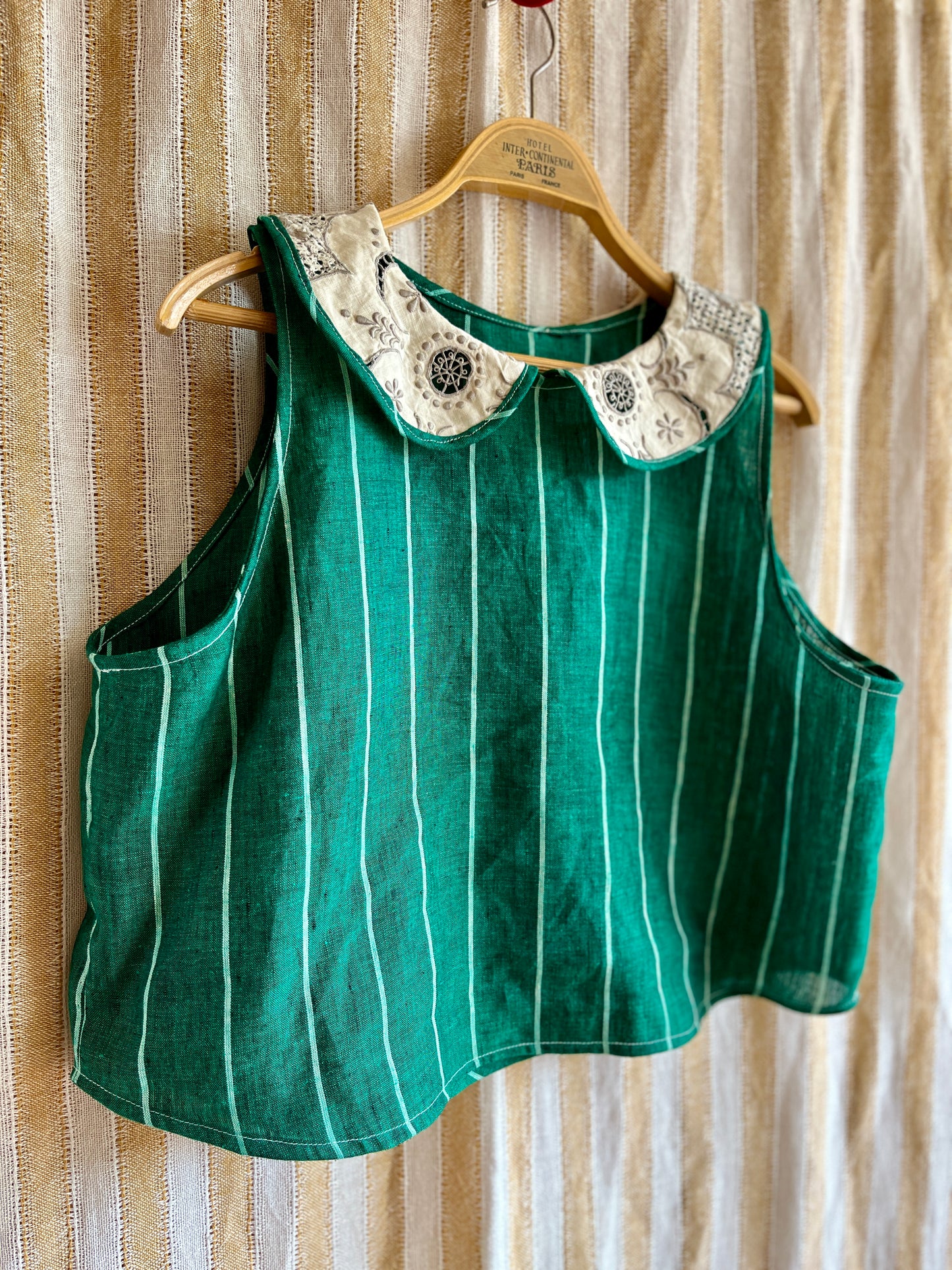 Collar tank top linen green