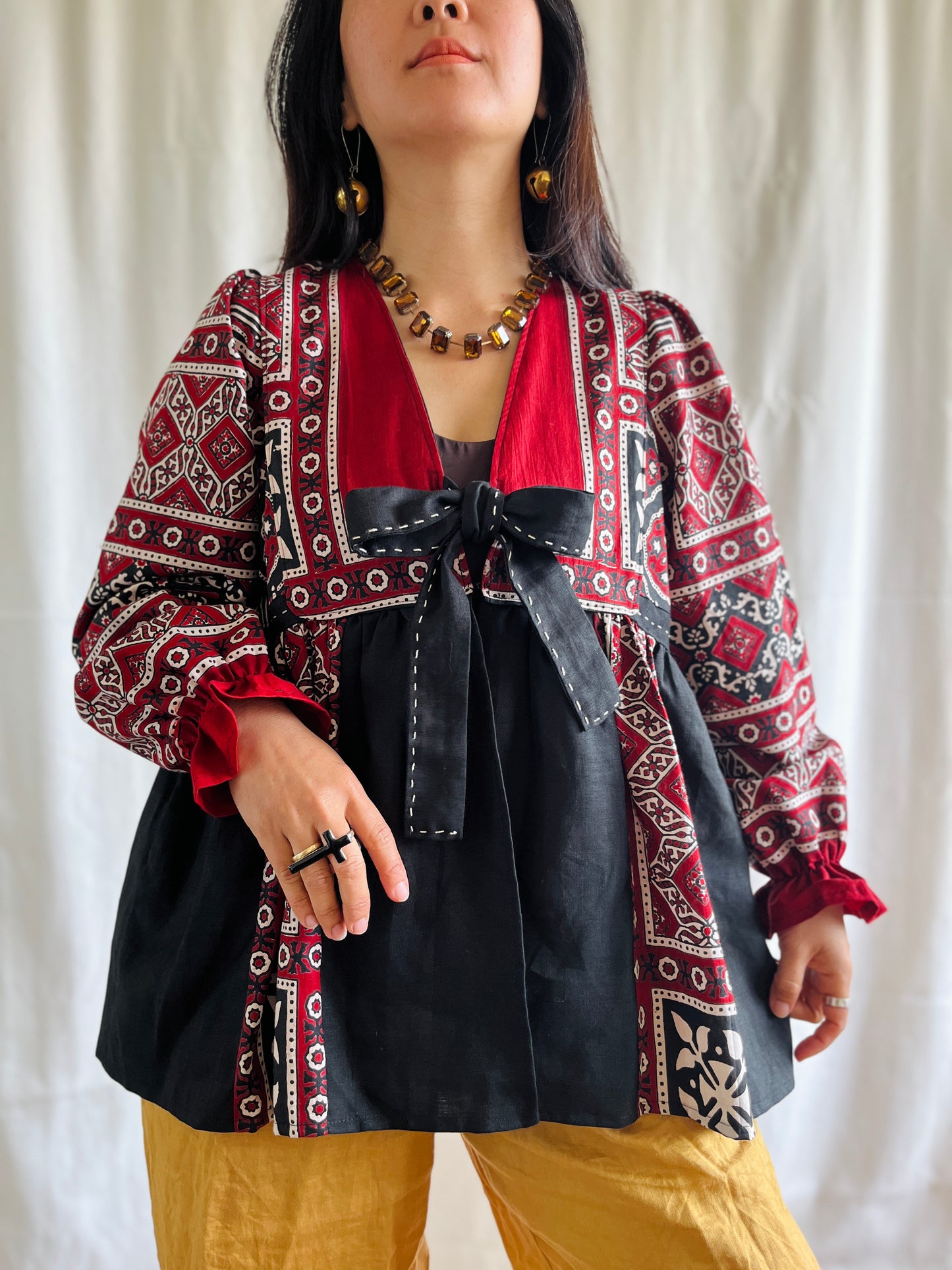 Silky Block Print Goddess Tunic/ Light Jacket