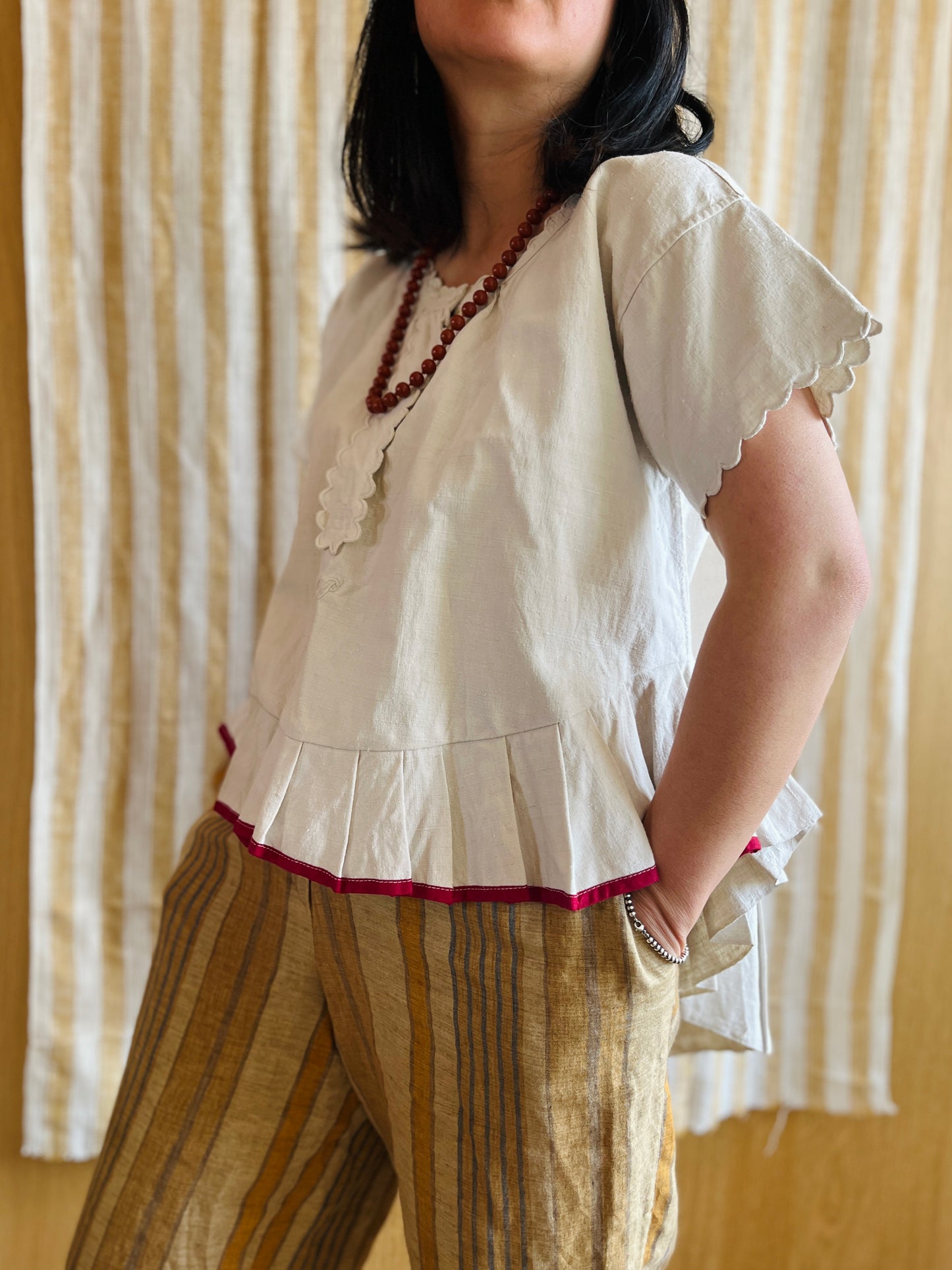 19th Century French Nightgown Turns pleated tunic