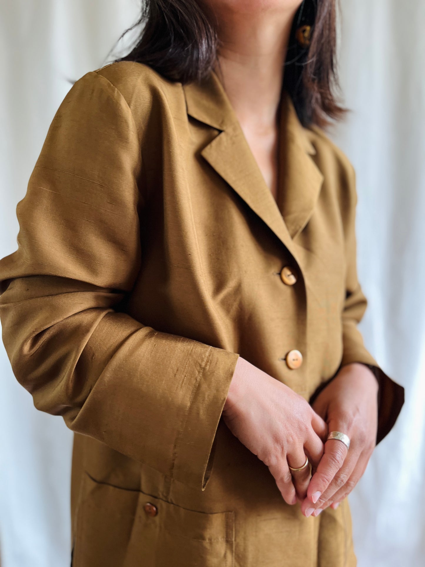 Luxury Vintage Air Thin Silk Designer Blazer In Copper Gold