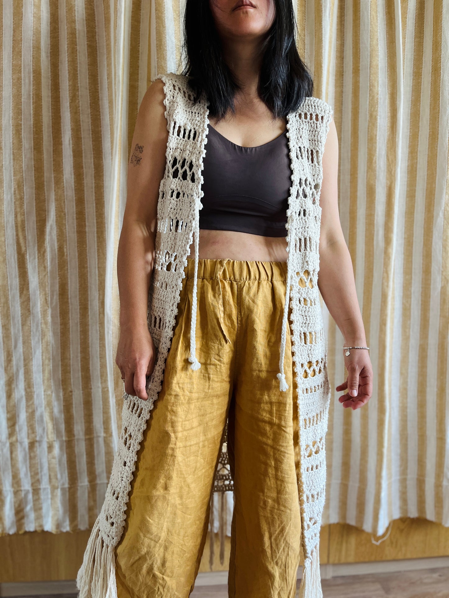Vintage handmade crochet fringe gilet