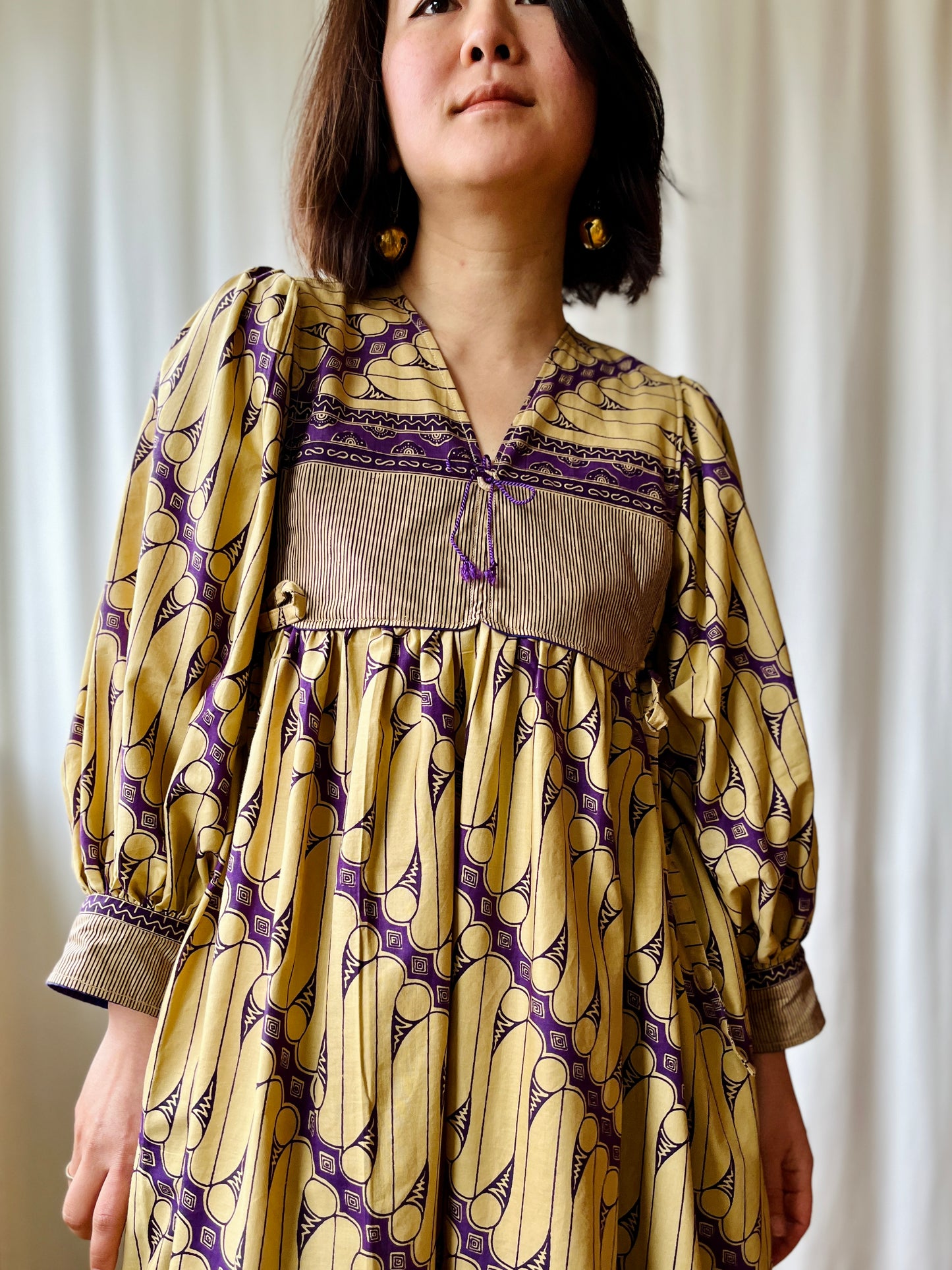 Batik Fabric turns 70s Goddess Dress Balloon Sleeves