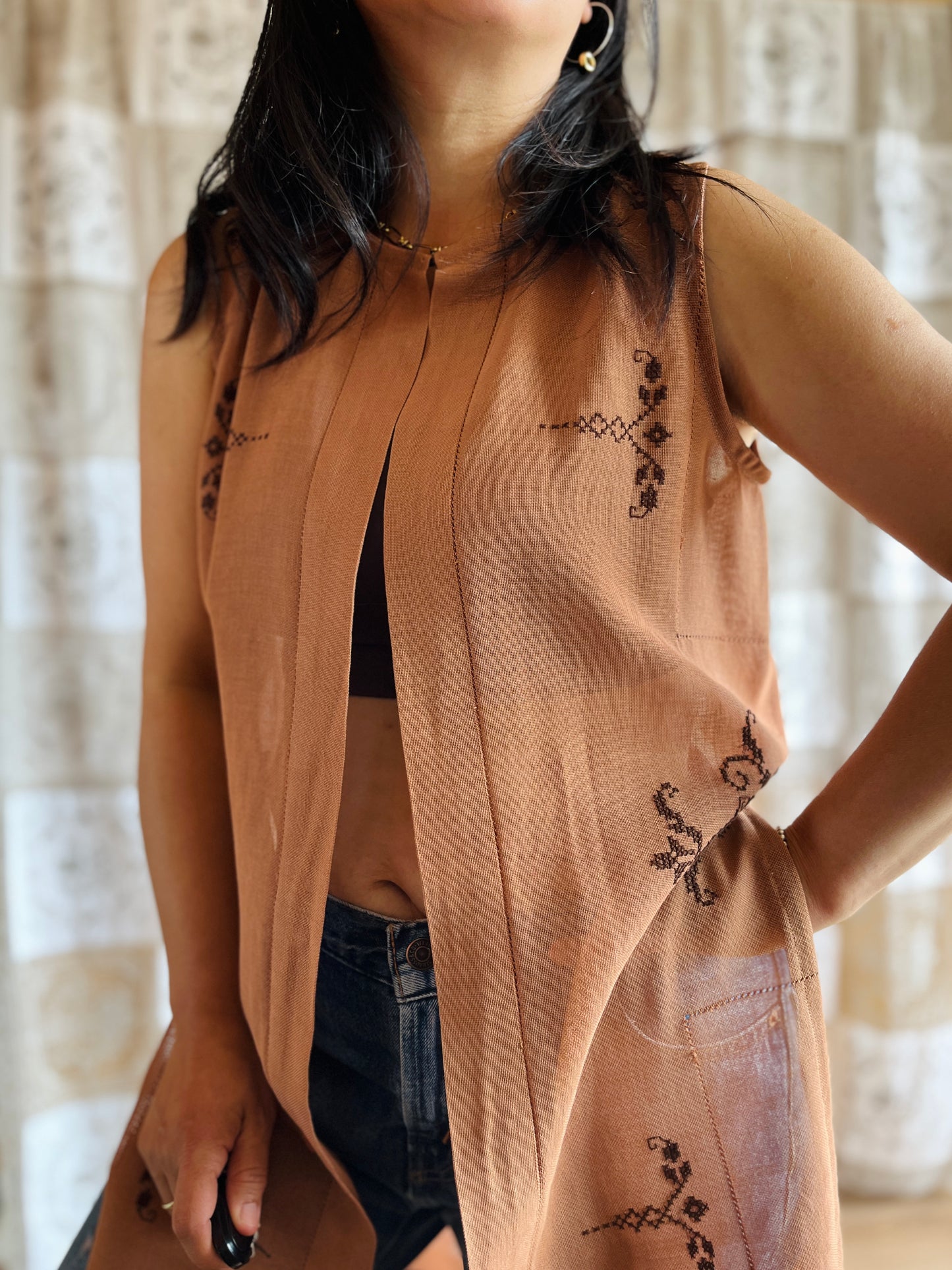 Sheer cotton long vest