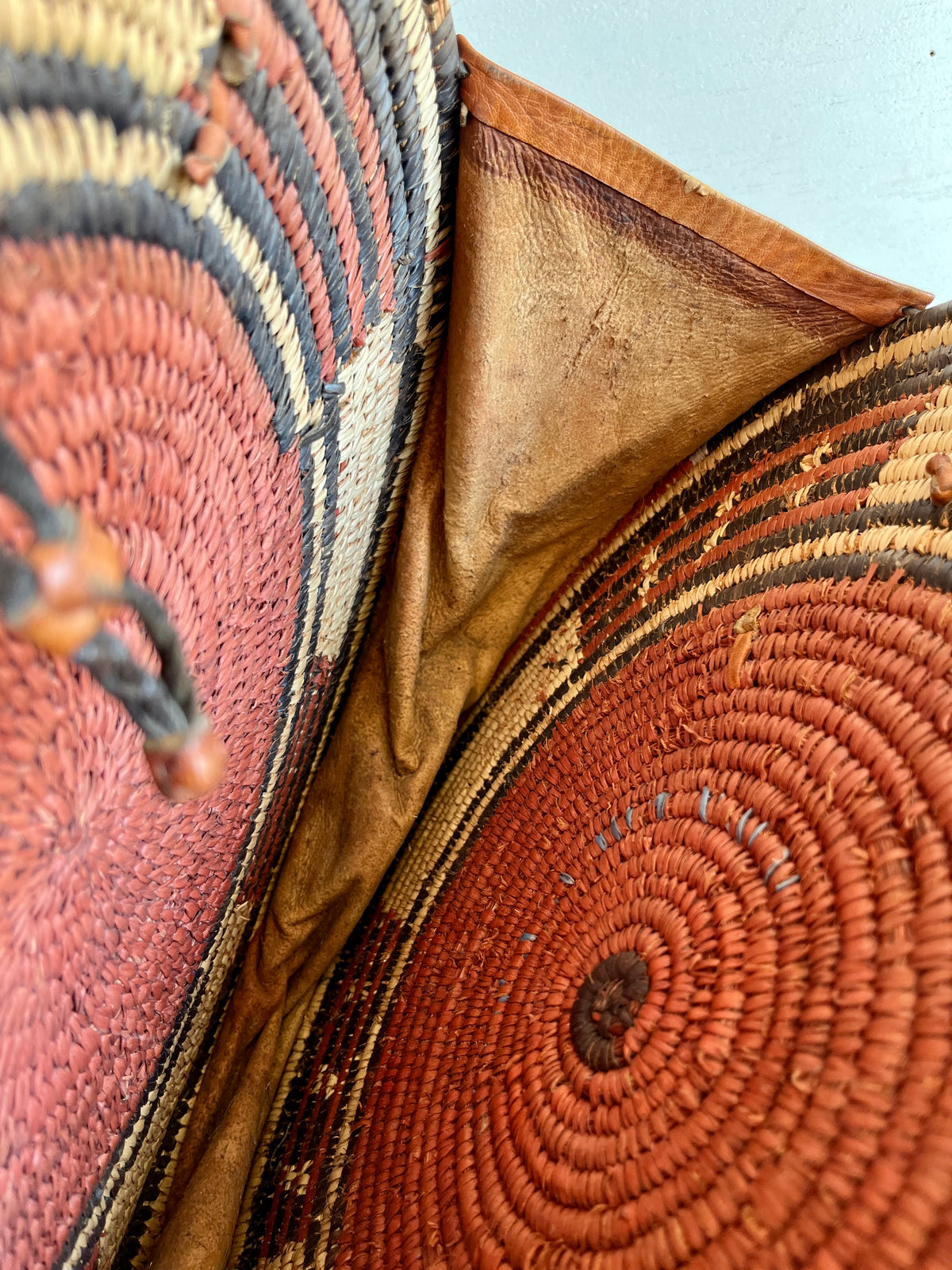 Vintage African Handwoven Round Basket Bag Raffia Shopper