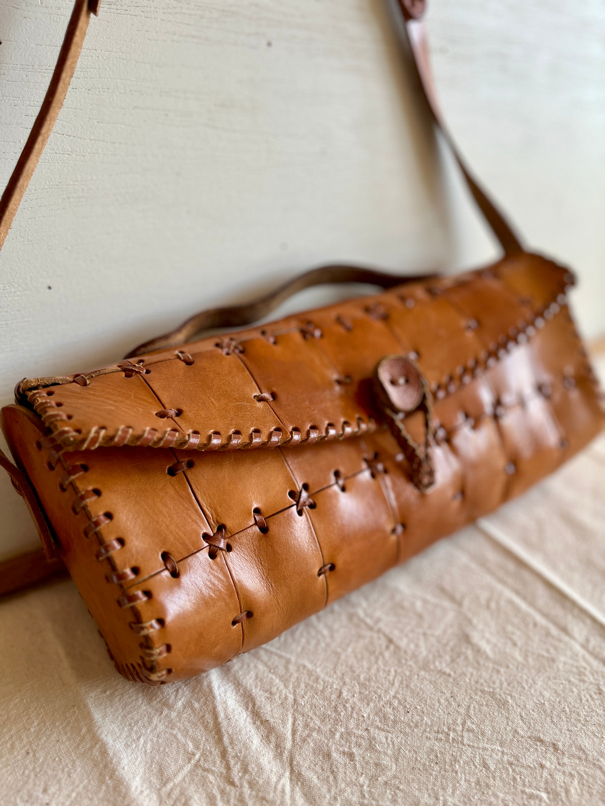 Vintage Tooled Leather Purse Boho Shoulder Bag