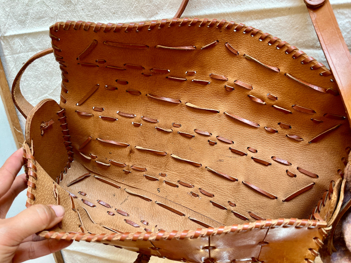 Vintage Tooled Leather Purse Boho Shoulder Bag