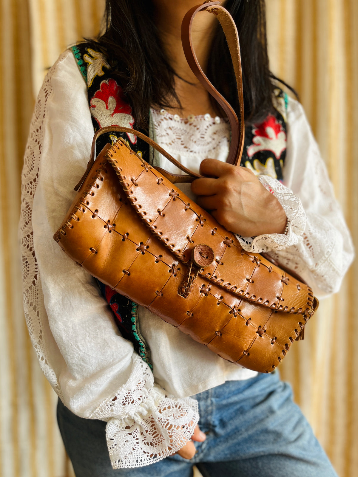 Vintage Tooled Leather Purse Boho Shoulder Bag