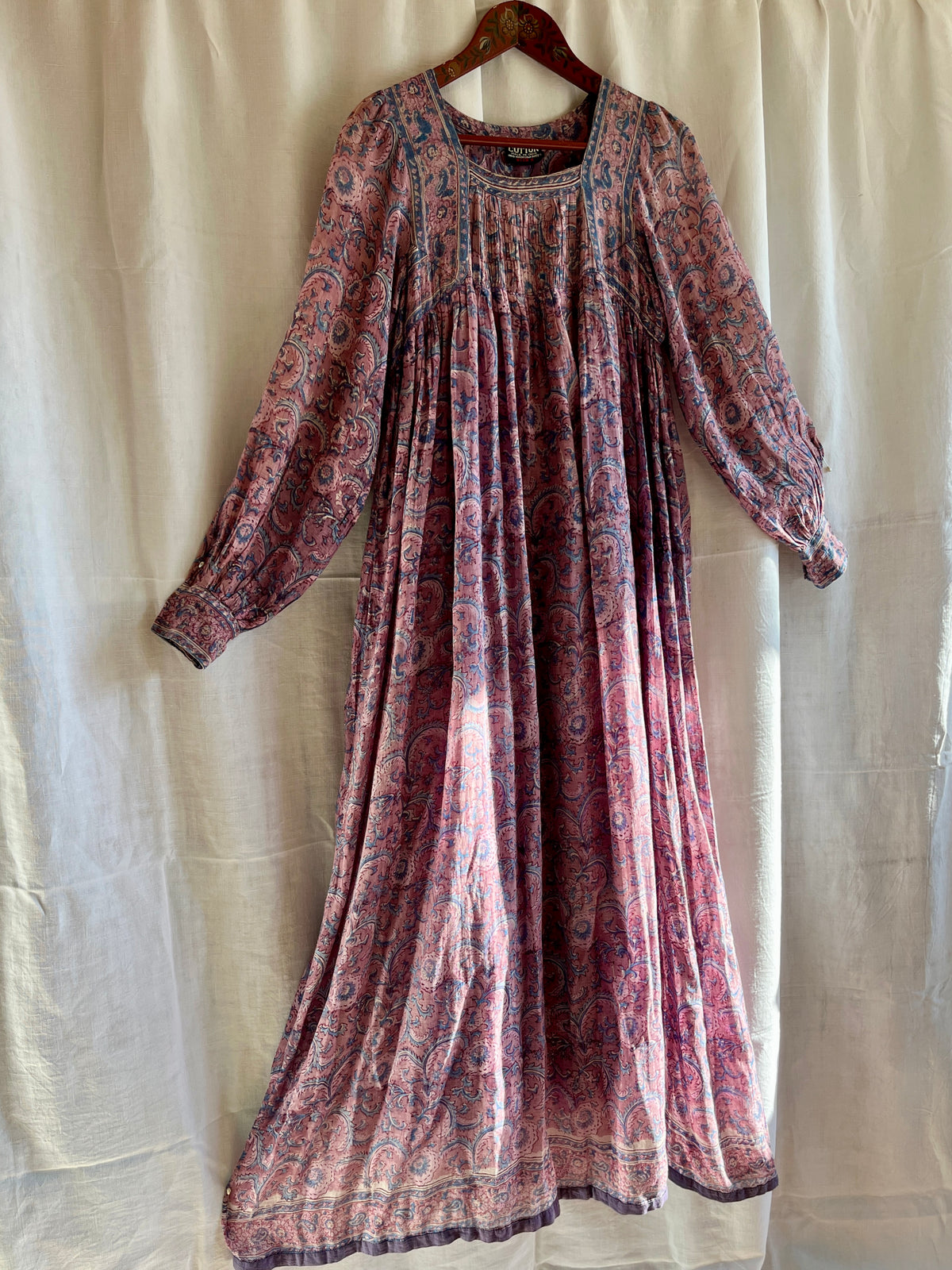 Rare Maxi Air thin 70s Indian Block Print Dress
