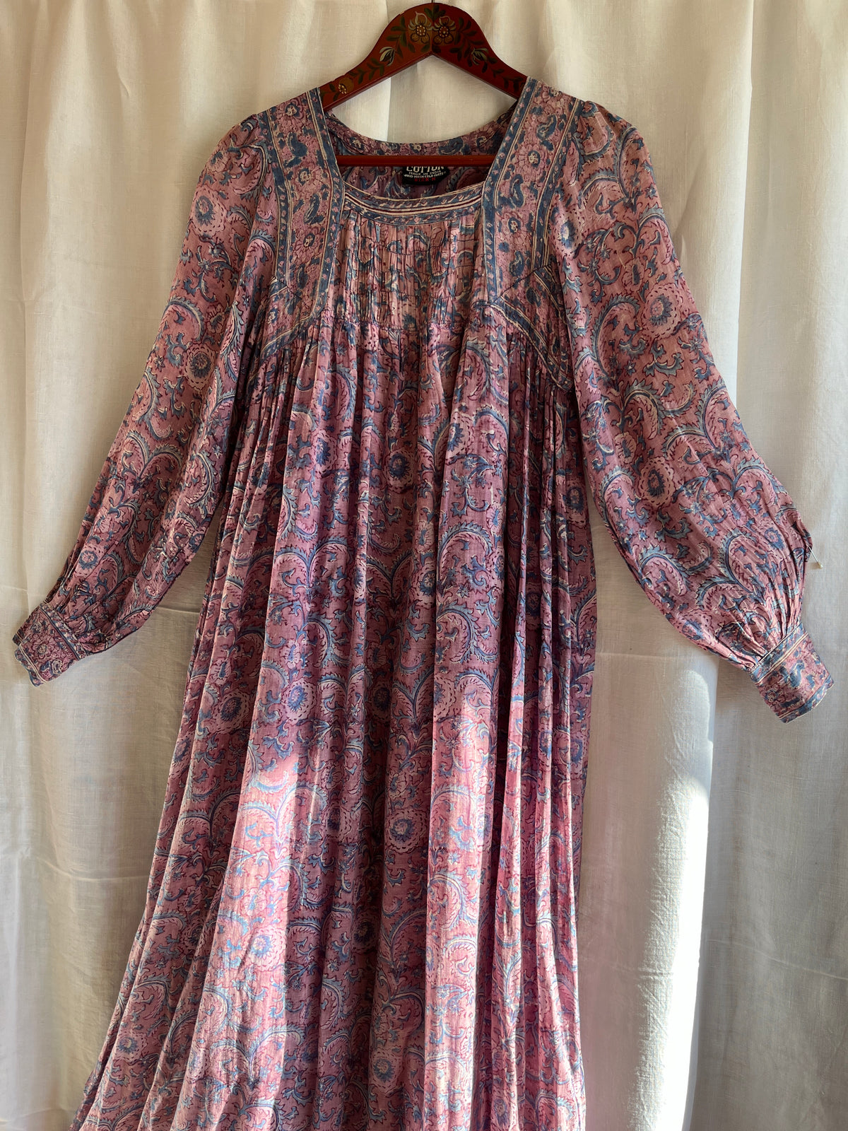 Rare Maxi Air thin 70s Indian Block Print Dress