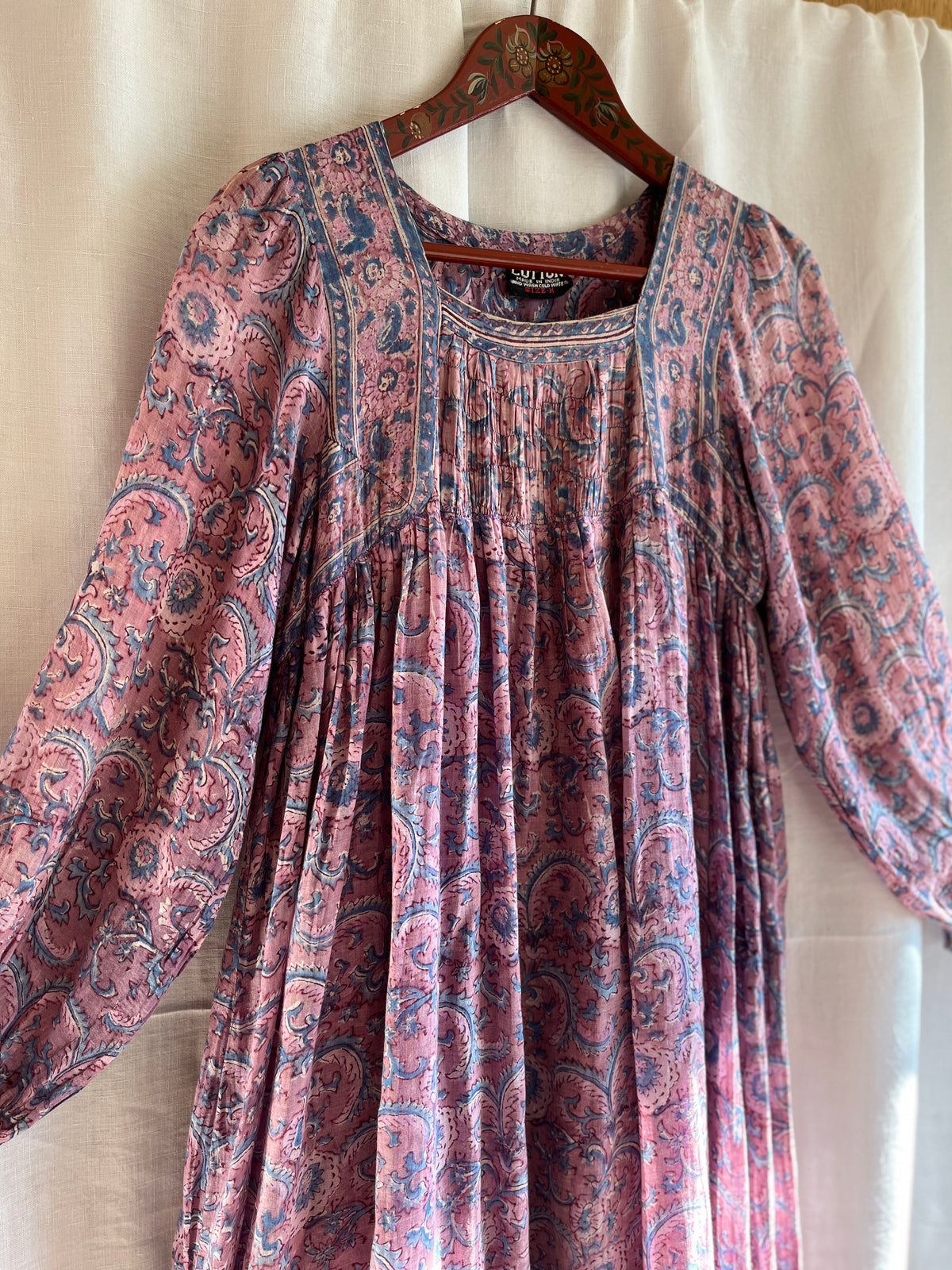 Rare Maxi Air thin 70s Indian Block Print Dress