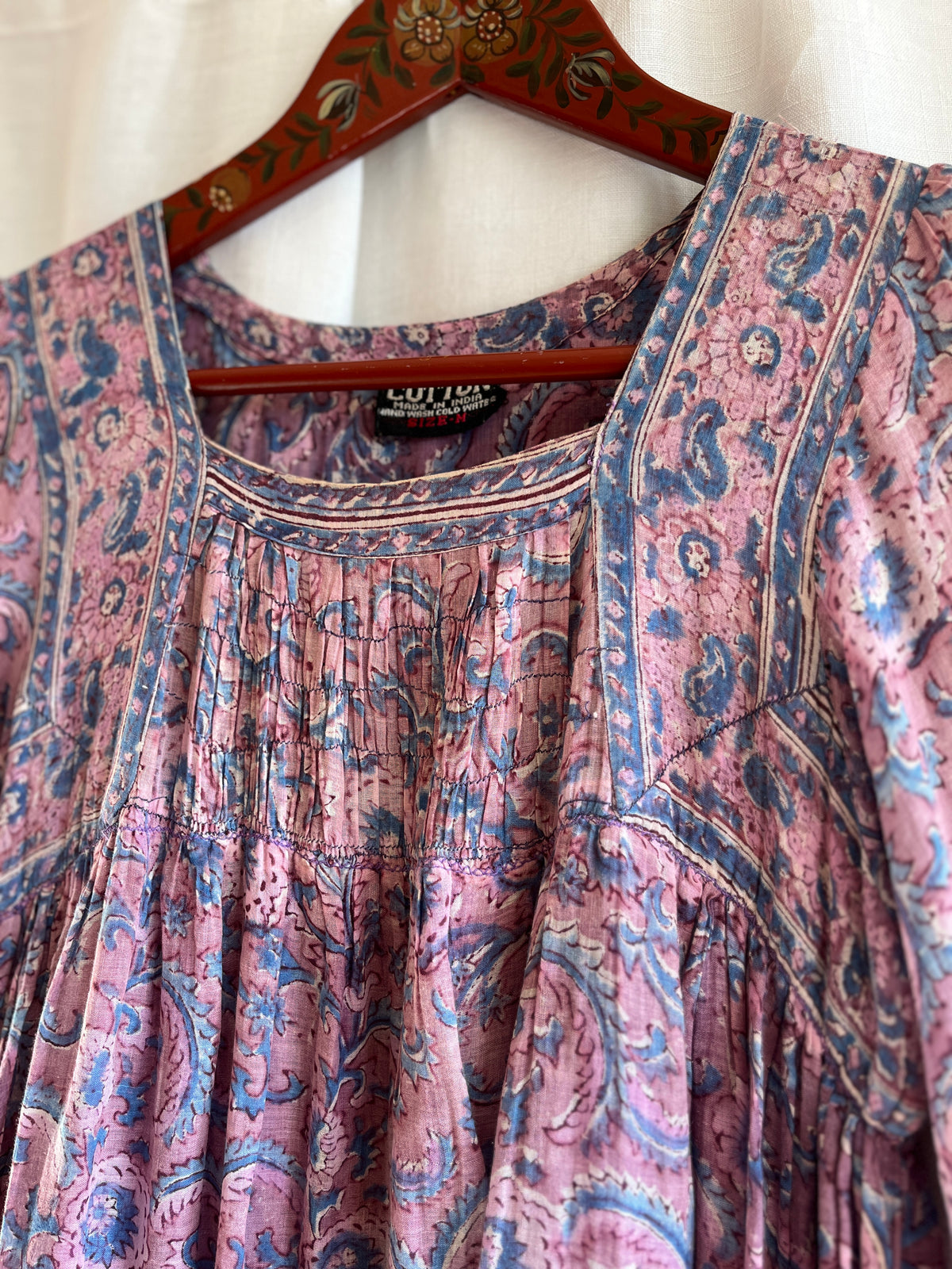 Rare Maxi Air thin 70s Indian Block Print Dress
