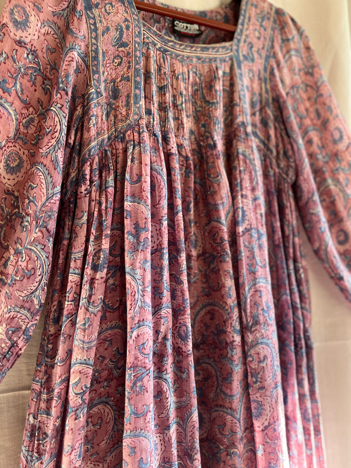 Rare Maxi Air thin 70s Indian Block Print Dress