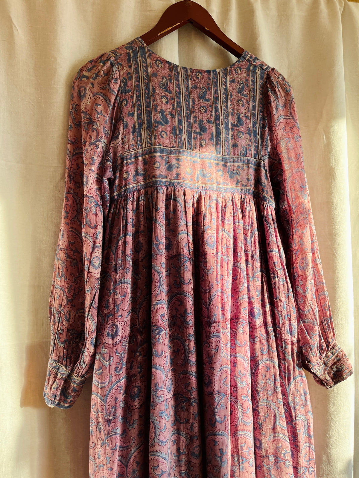 Rare Maxi Air thin 70s Indian Block Print Dress