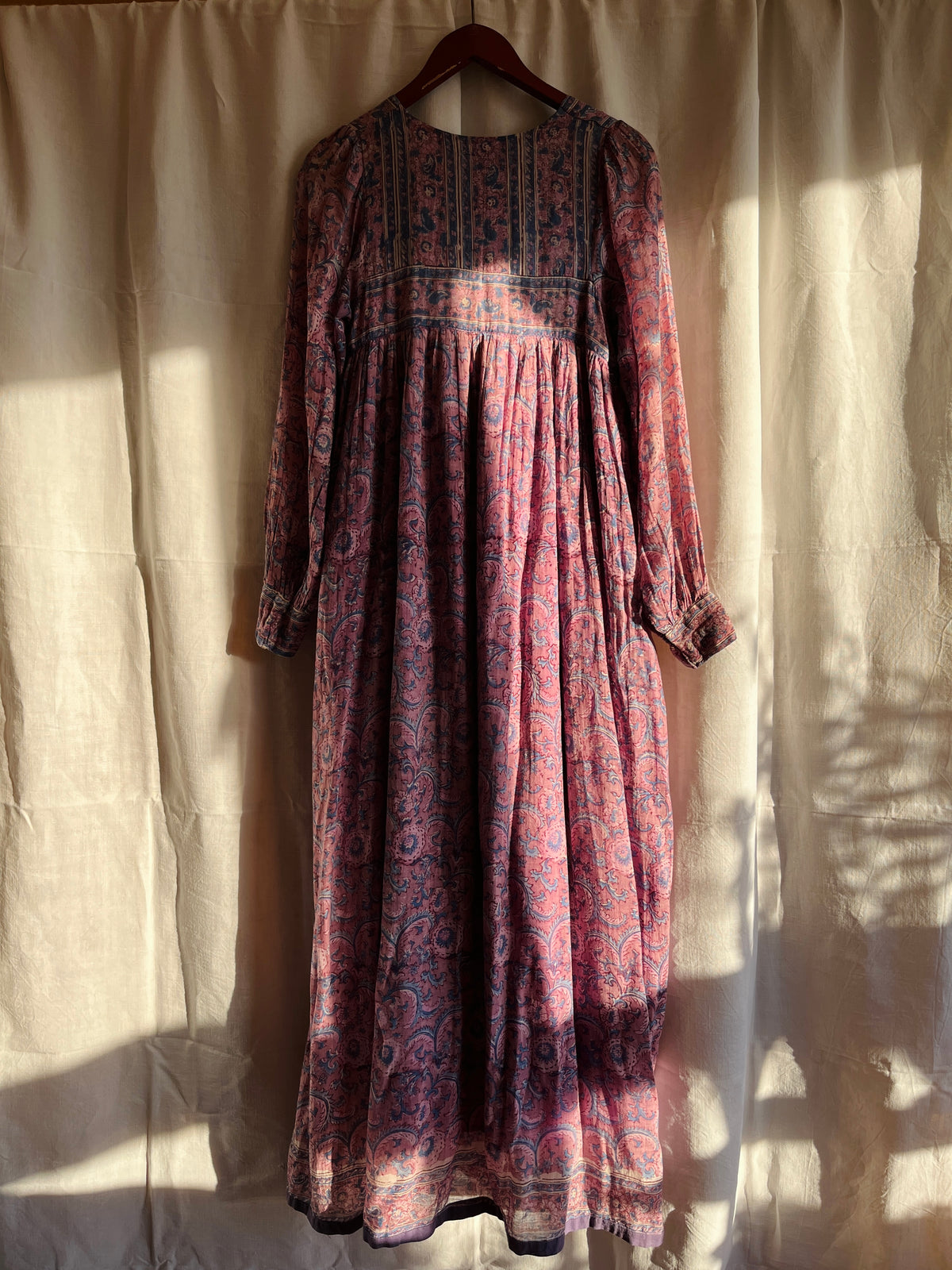 Rare Maxi Air thin 70s Indian Block Print Dress