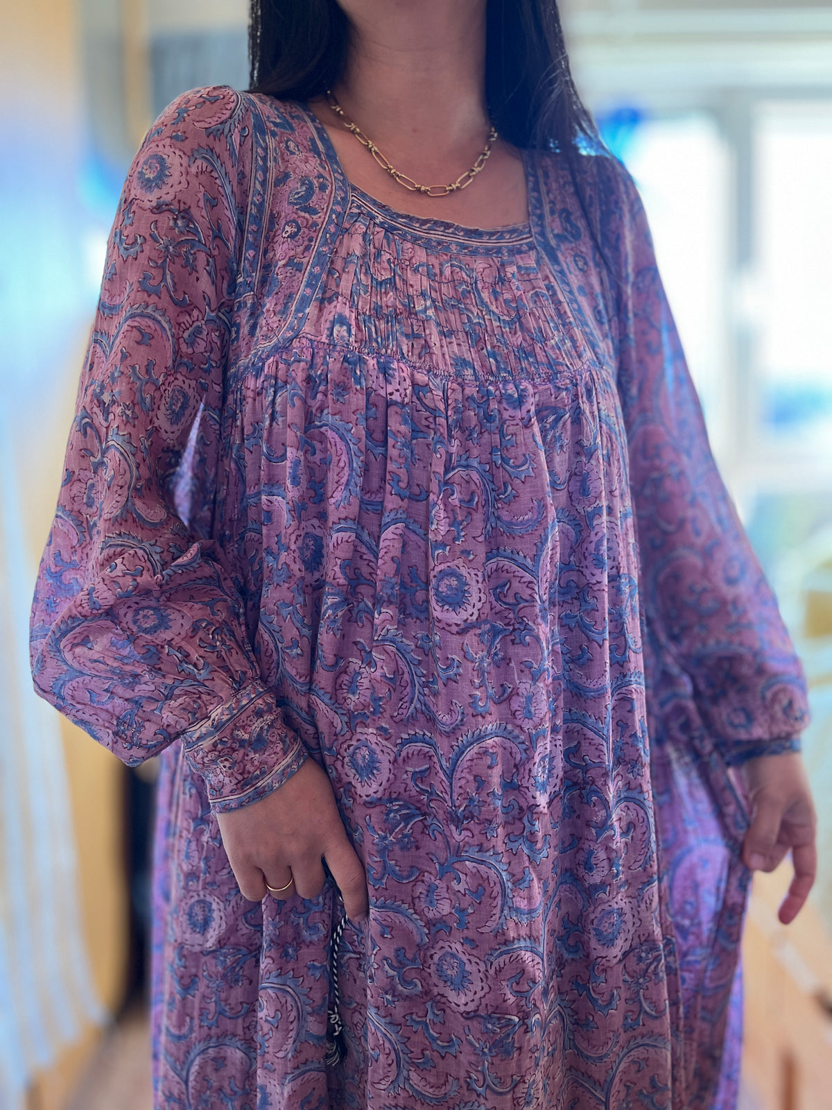 Rare Maxi Air thin 70s Indian Block Print Dress