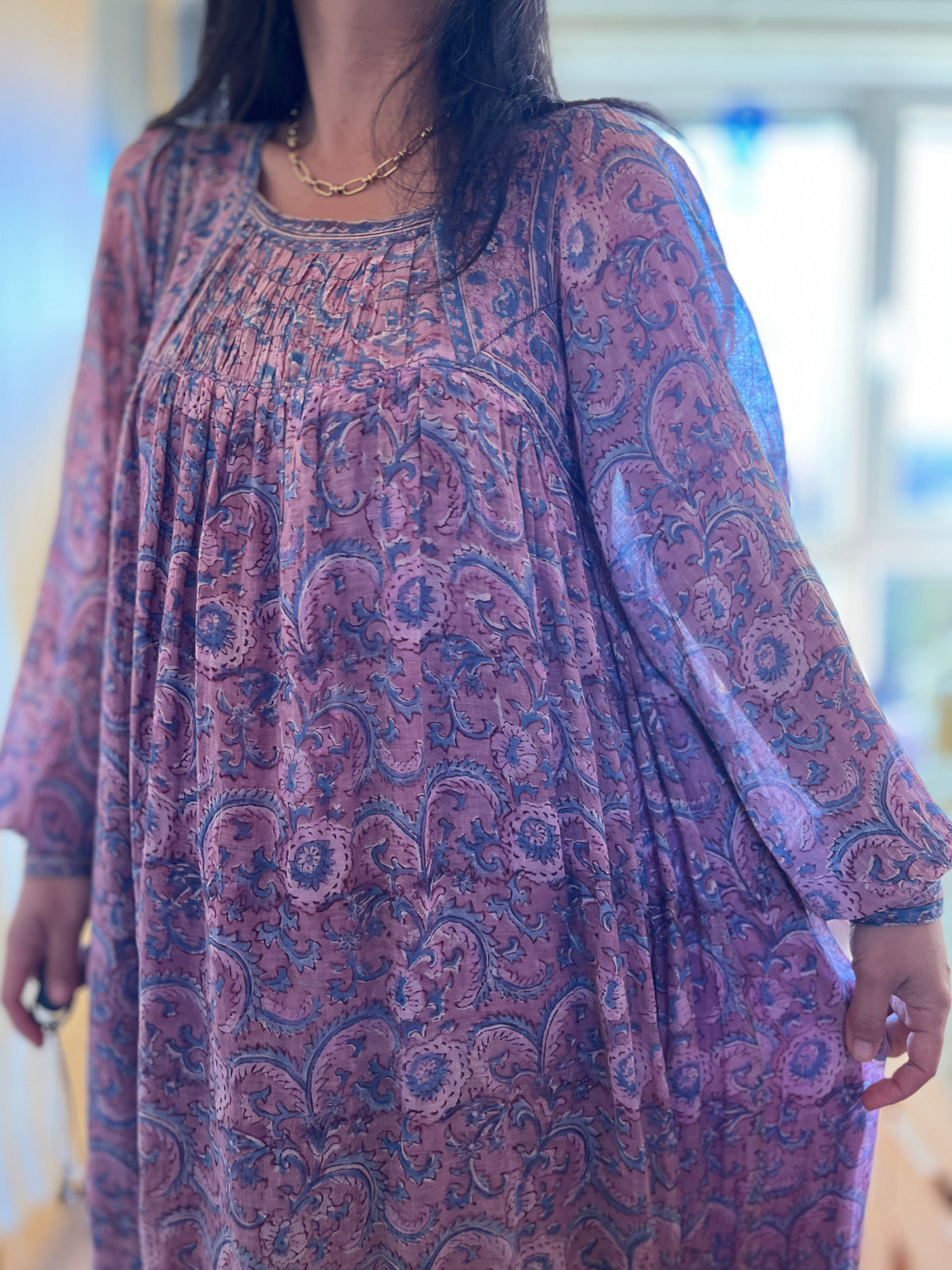 Rare Maxi Air thin 70s Indian Block Print Dress