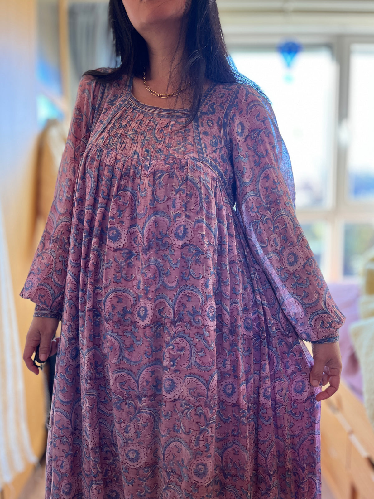 Rare Maxi Air thin 70s Indian Block Print Dress