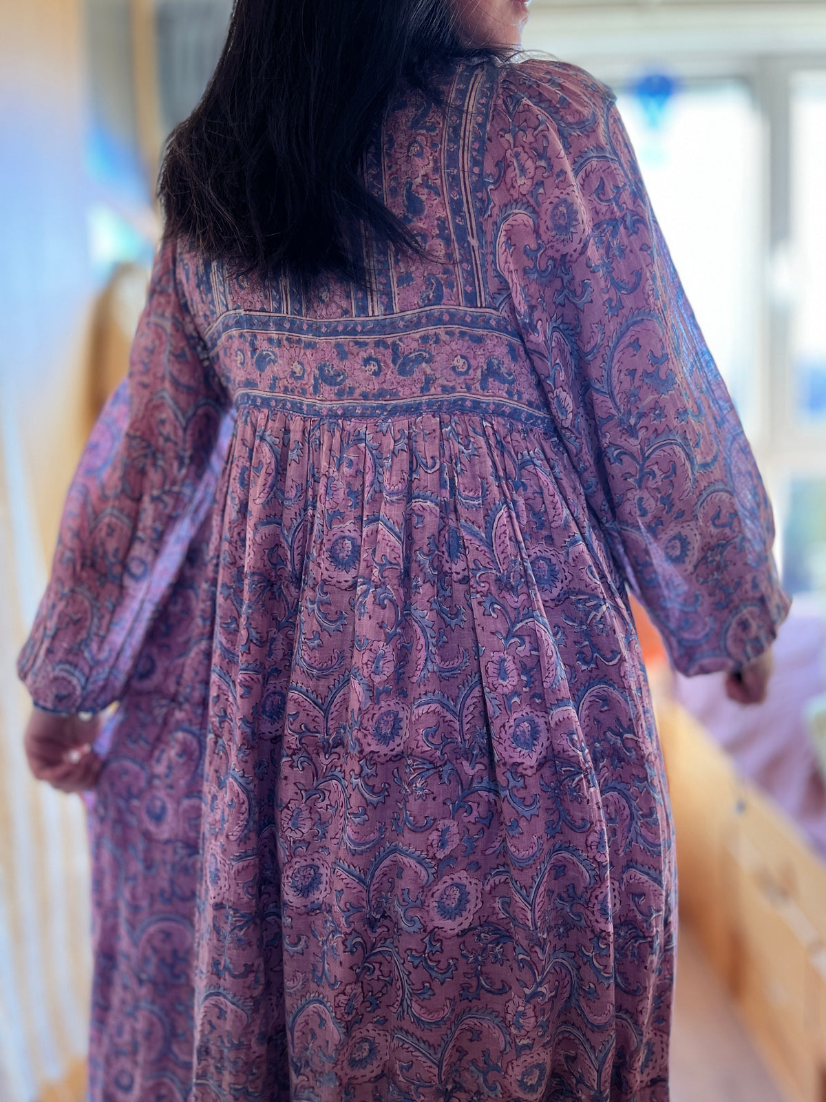 Rare Maxi Air thin 70s Indian Block Print Dress