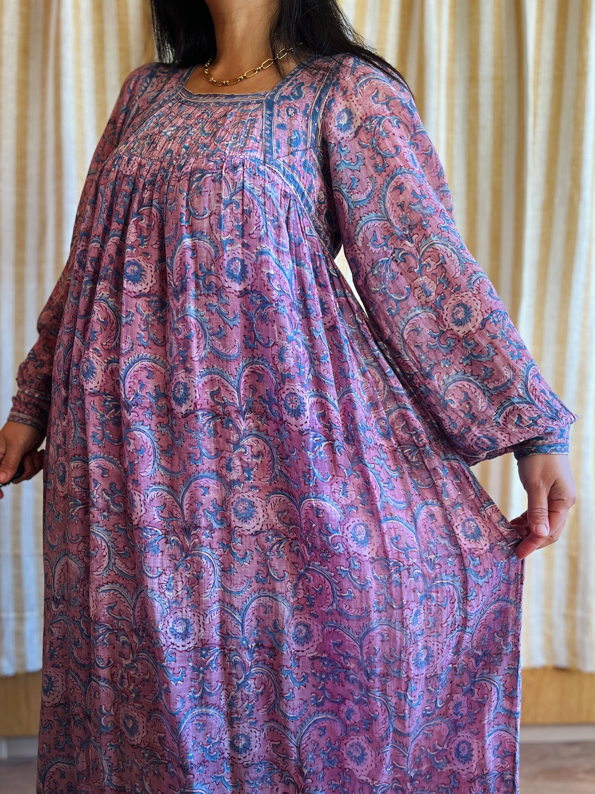 Rare Maxi Air thin 70s Indian Block Print Dress
