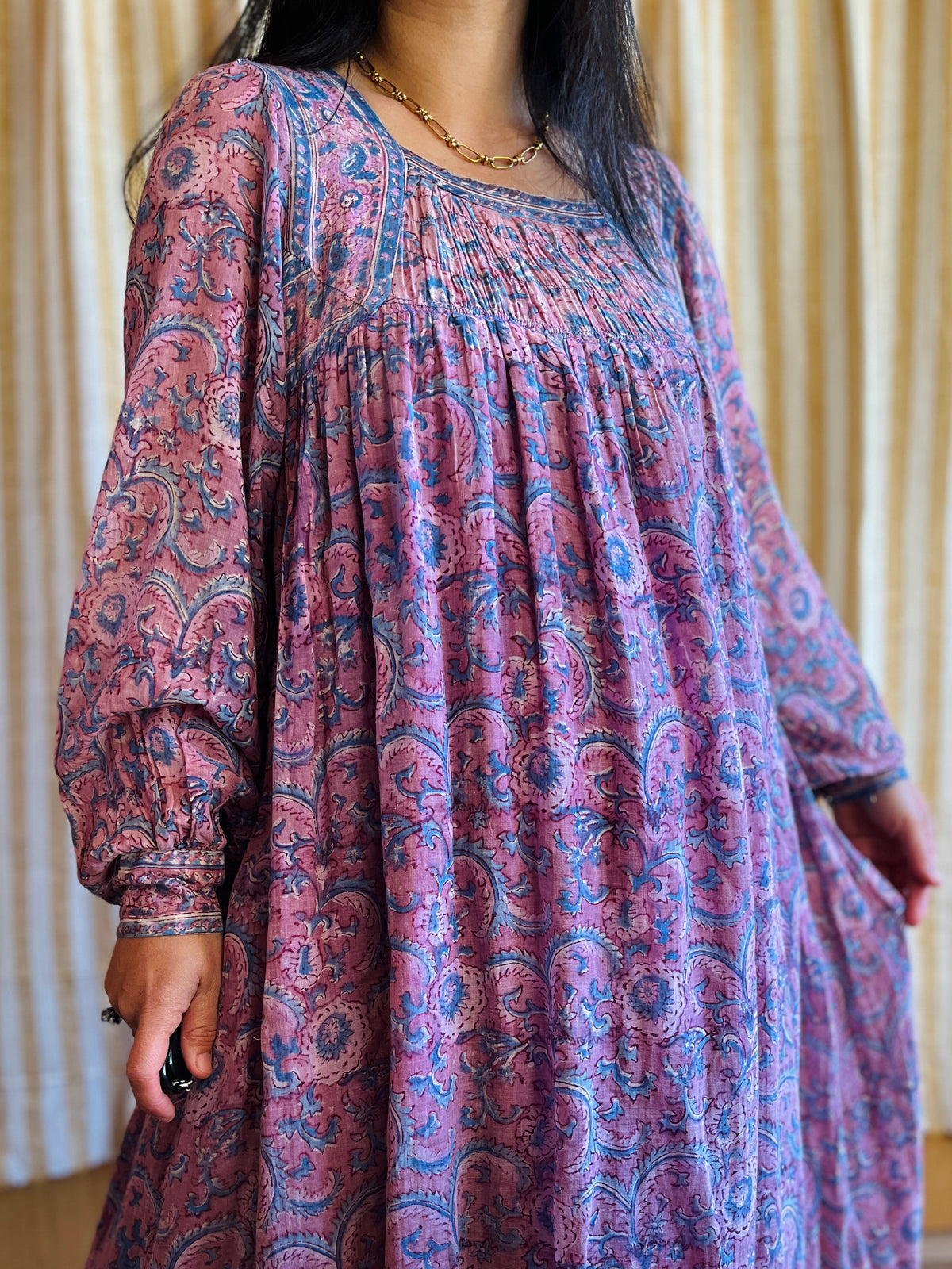 Rare Maxi Air thin 70s Indian Block Print Dress