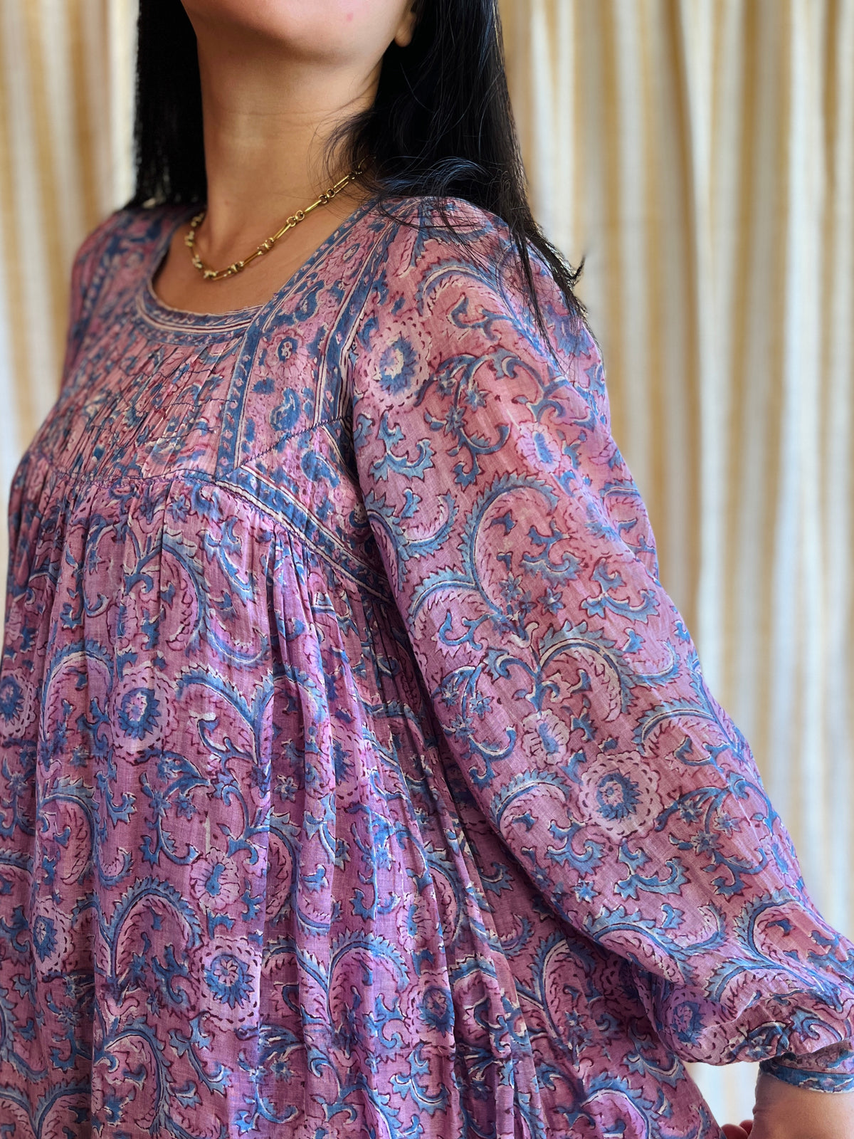 Rare Maxi Air thin 70s Indian Block Print Dress
