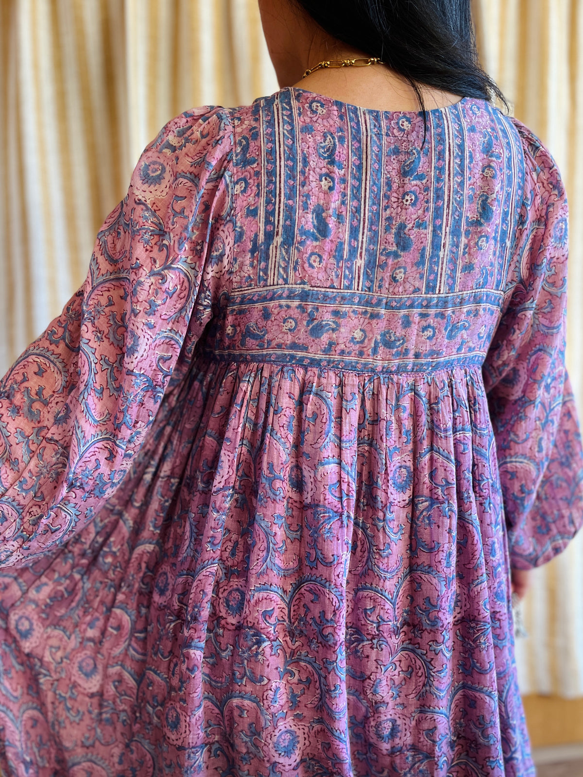 Rare Maxi Air thin 70s Indian Block Print Dress