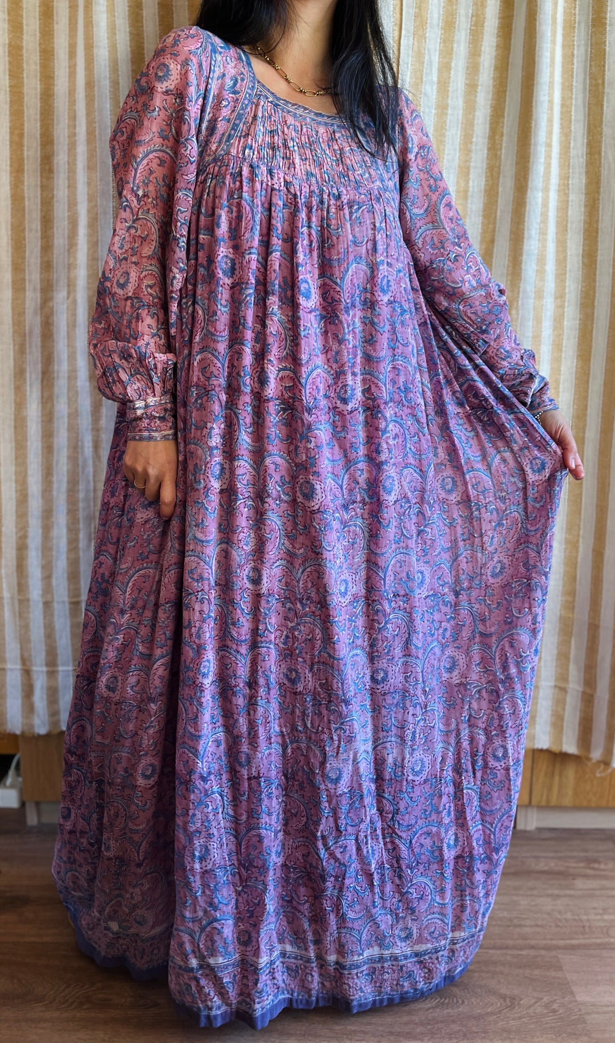 Rare Maxi Air thin 70s Indian Block Print Dress
