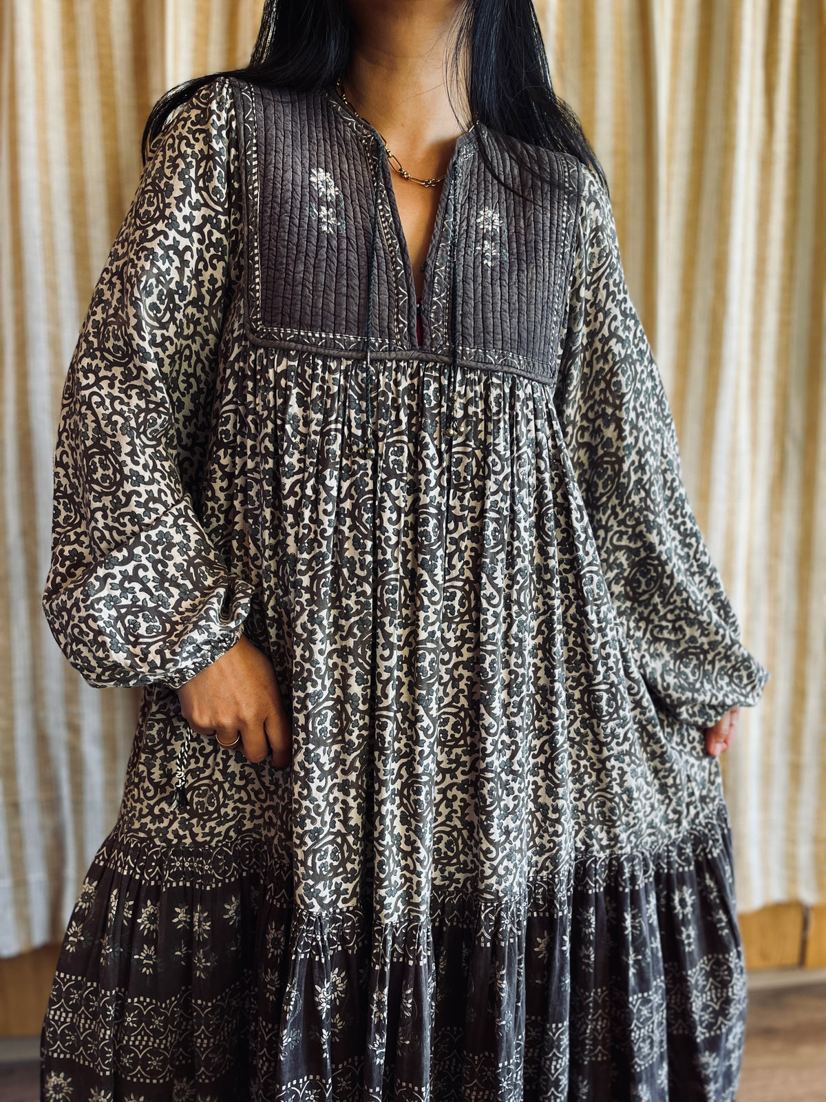 Vintage 70s Steel Grey Indian Cotton Dress