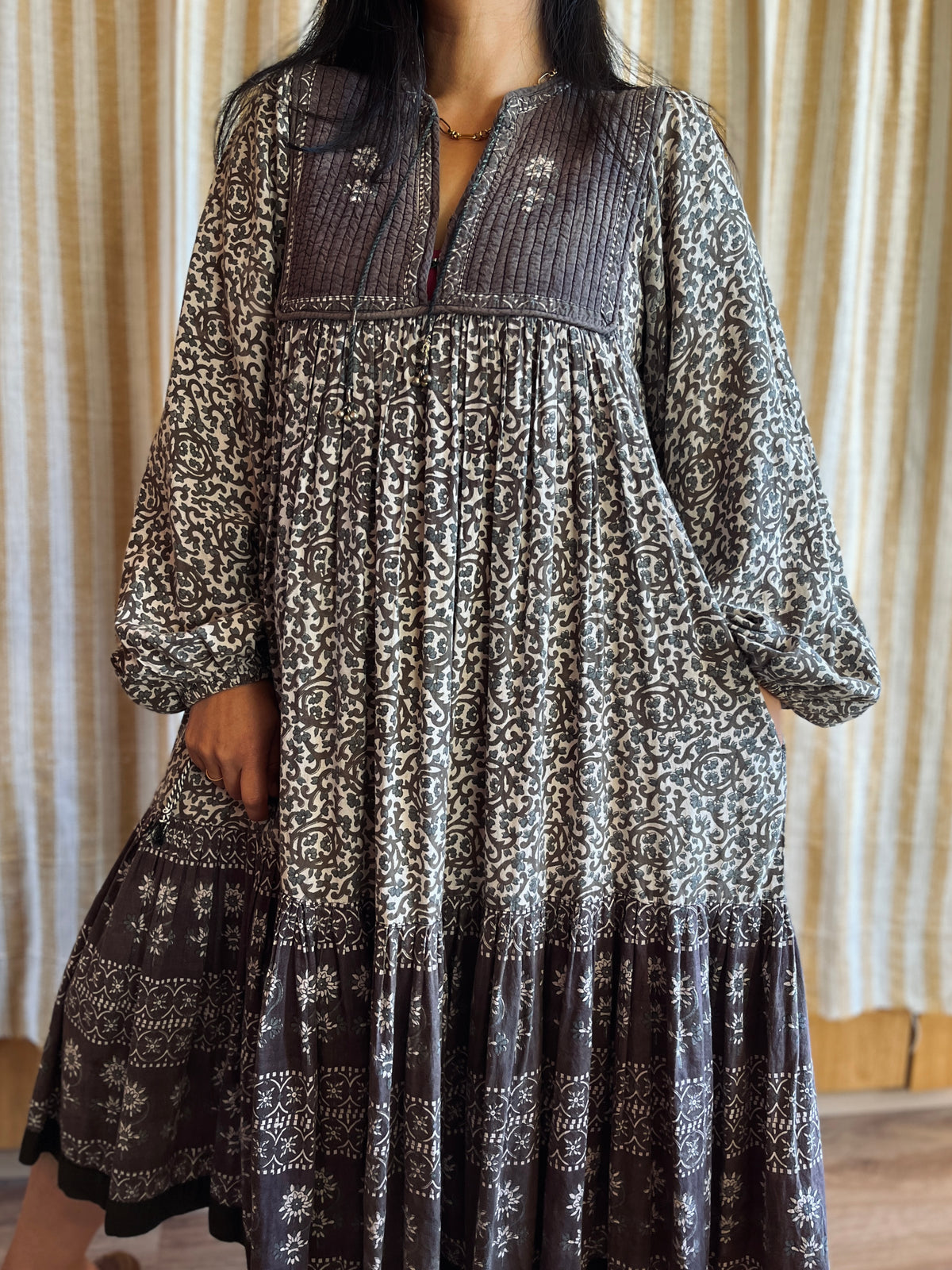 Vintage 70s Steel Grey Indian Cotton Dress